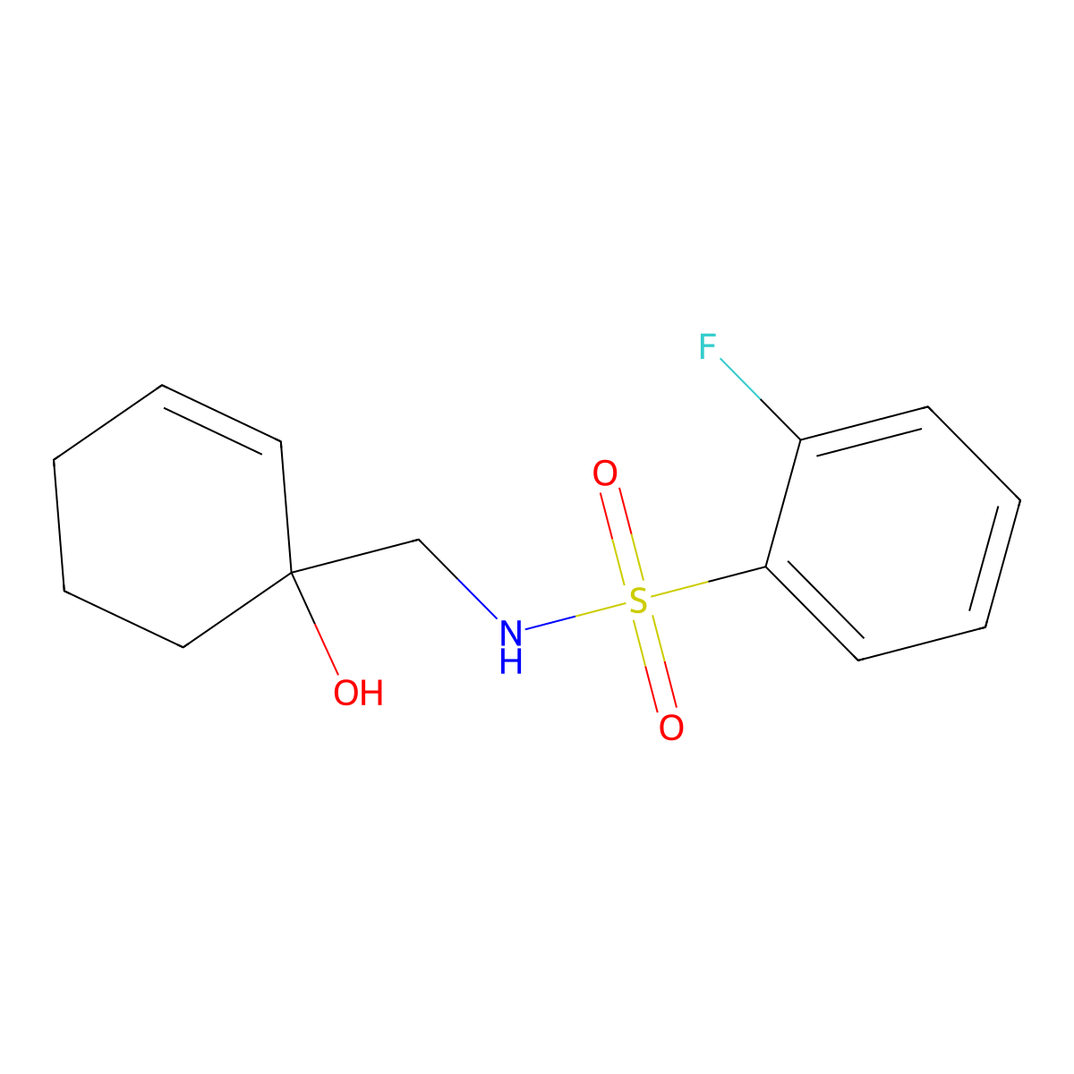 2-fluoro-N-[(1-hydroxycyclohex-2-en-1-yl)methyl]benzene-1-sulfonamide molecular structure, CAS 2097889-59-1