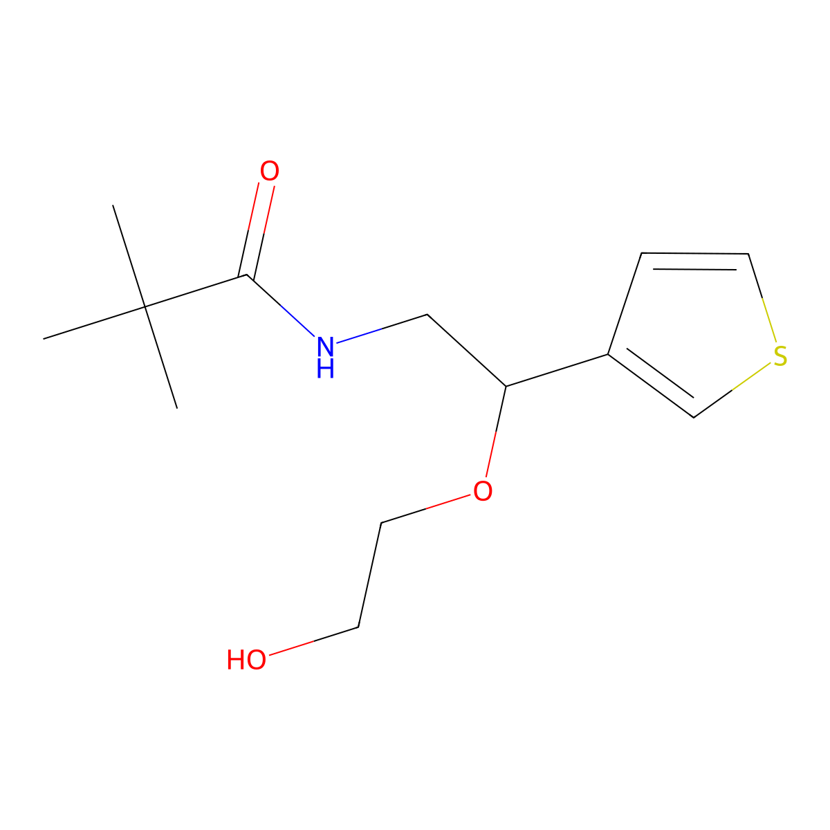 N-[2-(2-hydroxyethoxy)-2-(thiophen-3-yl)ethyl]-2,2-dimethylpropanamide molecular structure, CAS 2097889-64-8