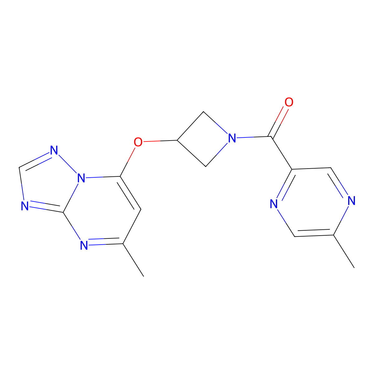 2-Methyl-5-[3-({5-methyl-[1,2,4]triazolo[1,5-a]pyrimidin-7-yl}oxy)azetidine-1-carbonyl]pyrazine molecular structure, CAS 2097889-69-3
