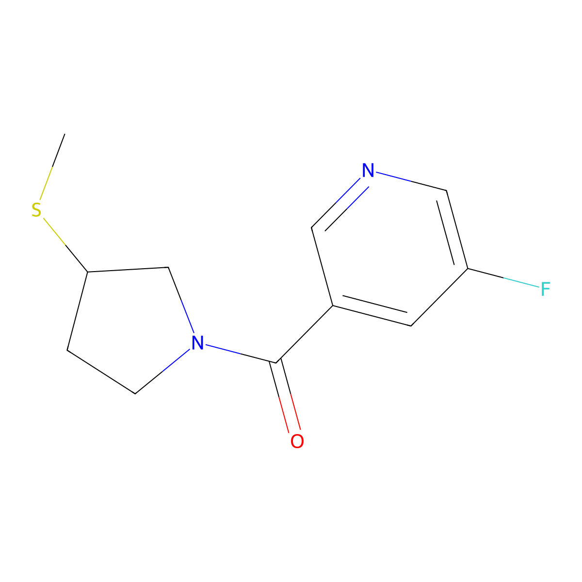 3-Fluoro-5-[3-(methylsulfanyl)pyrrolidine-1-carbonyl]pyridine molecular structure, CAS 2097889-77-3