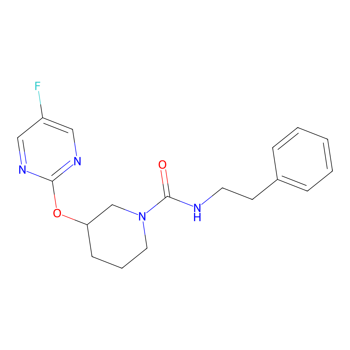 3-((5-fluoropyrimidin-2-yl)oxy)-N-phenethylpiperidine-1-carboxamide molecular structure, CAS 2097889-78-4