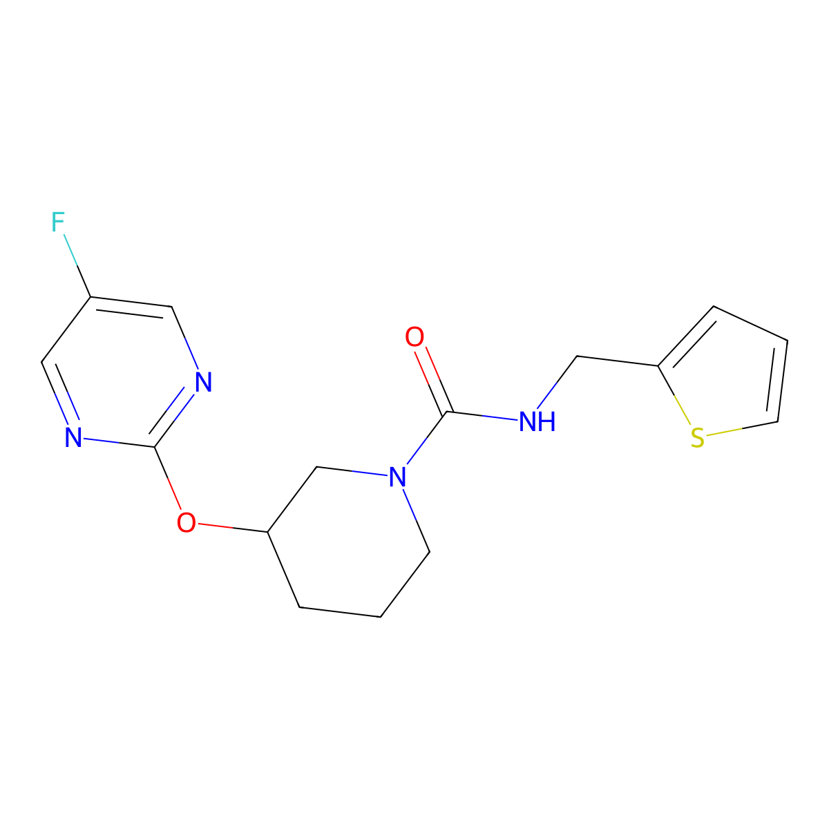 3-((5-fluoropyrimidin-2-yl)oxy)-N-(thiophen-2-ylmethyl)piperidine-1-carboxamide molecular structure, CAS 2097889-80-8