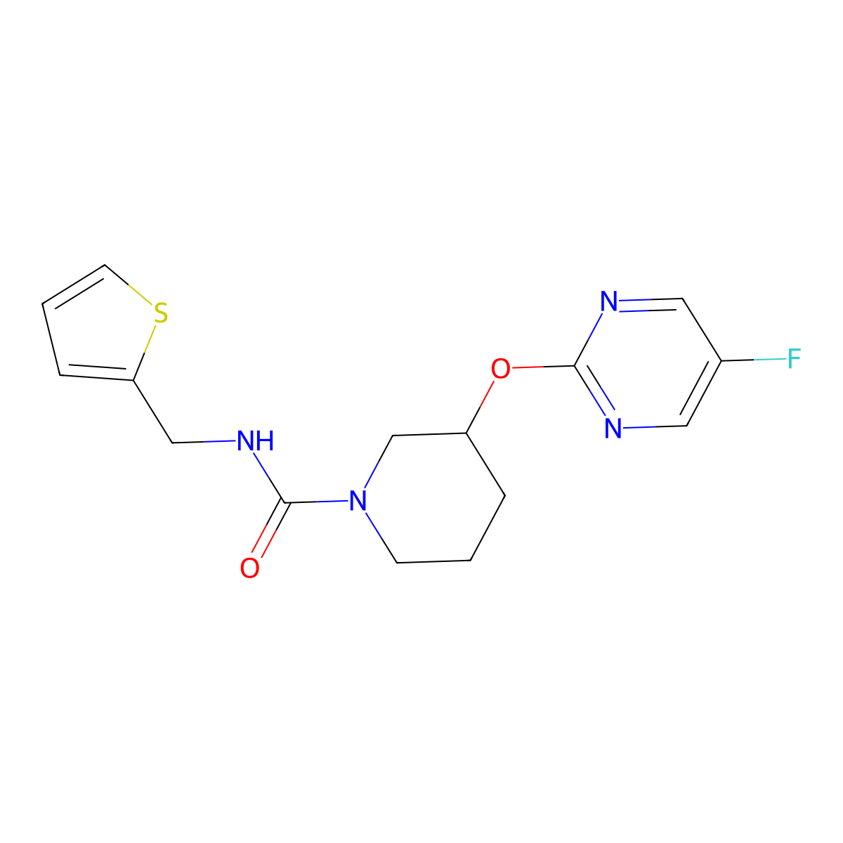 3-((5-fluoropyrimidin-2-yl)oxy)-N-(thiophen-2-ylmethyl)piperidine-1-carboxamide molecular structure, CAS 2097889-80-8