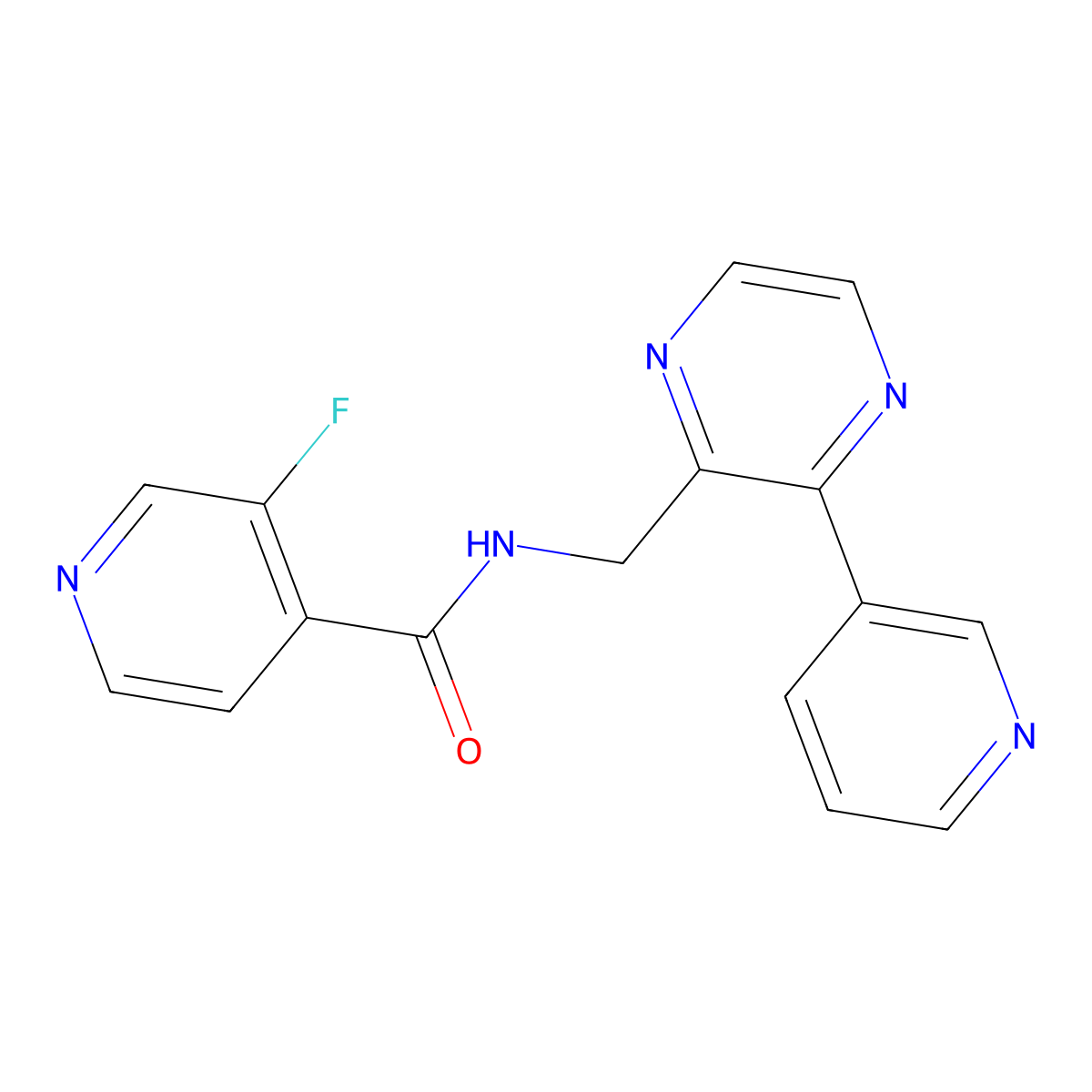 3-fluoro-N-{[3-(pyridin-3-yl)pyrazin-2-yl]methyl}pyridine-4-carboxamide molecular structure, CAS 2097889-81-9