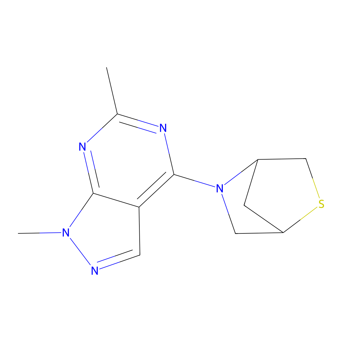 5-{1,6-dimethyl-1H-pyrazolo[3,4-d]pyrimidin-4-yl}-2-thia-5-azabicyclo[2.2.1]heptane molecular structure, CAS 2097889-94-4
