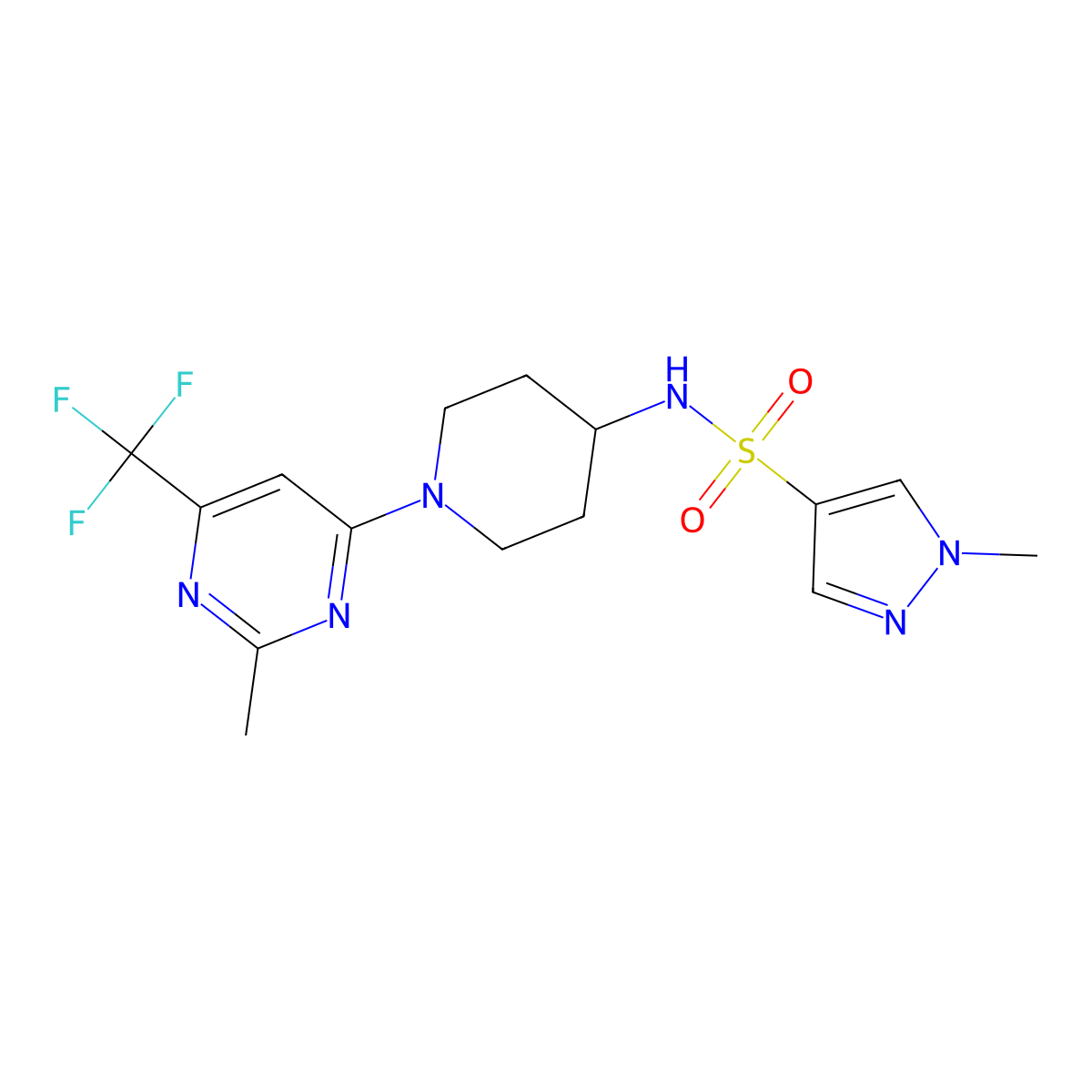 1-methyl-N-{1-[2-methyl-6-(trifluoromethyl)pyrimidin-4-yl]piperidin-4-yl}-1H-pyrazole-4-sulfonamide molecular structure, CAS 2097890-06-5