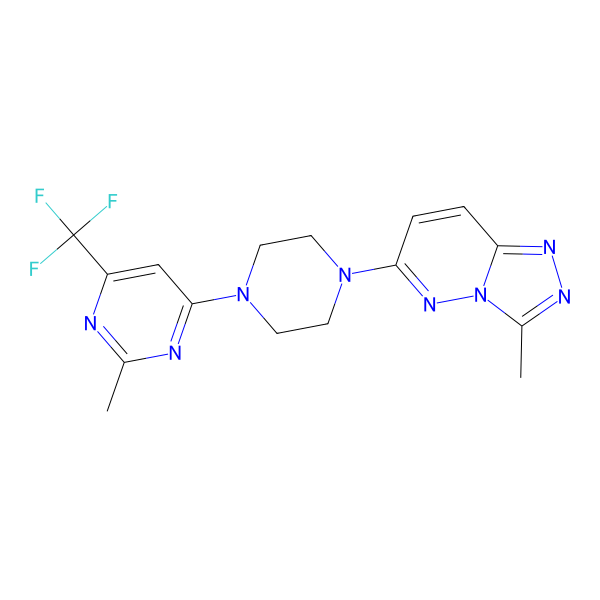 2-Methyl-4-(4-{3-methyl-[1,2,4]triazolo[4,3-b]pyridazin-6-yl}piperazin-1-yl)-6-(trifluoromethyl)pyrimidine molecular structure, CAS 2097890-09-8