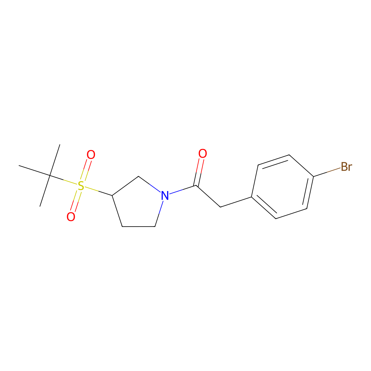2-(4-Bromophenyl)-1-(3-(tert-butylsulfonyl)pyrrolidin-1-yl)ethanone molecular structure, CAS 2097890-10-1