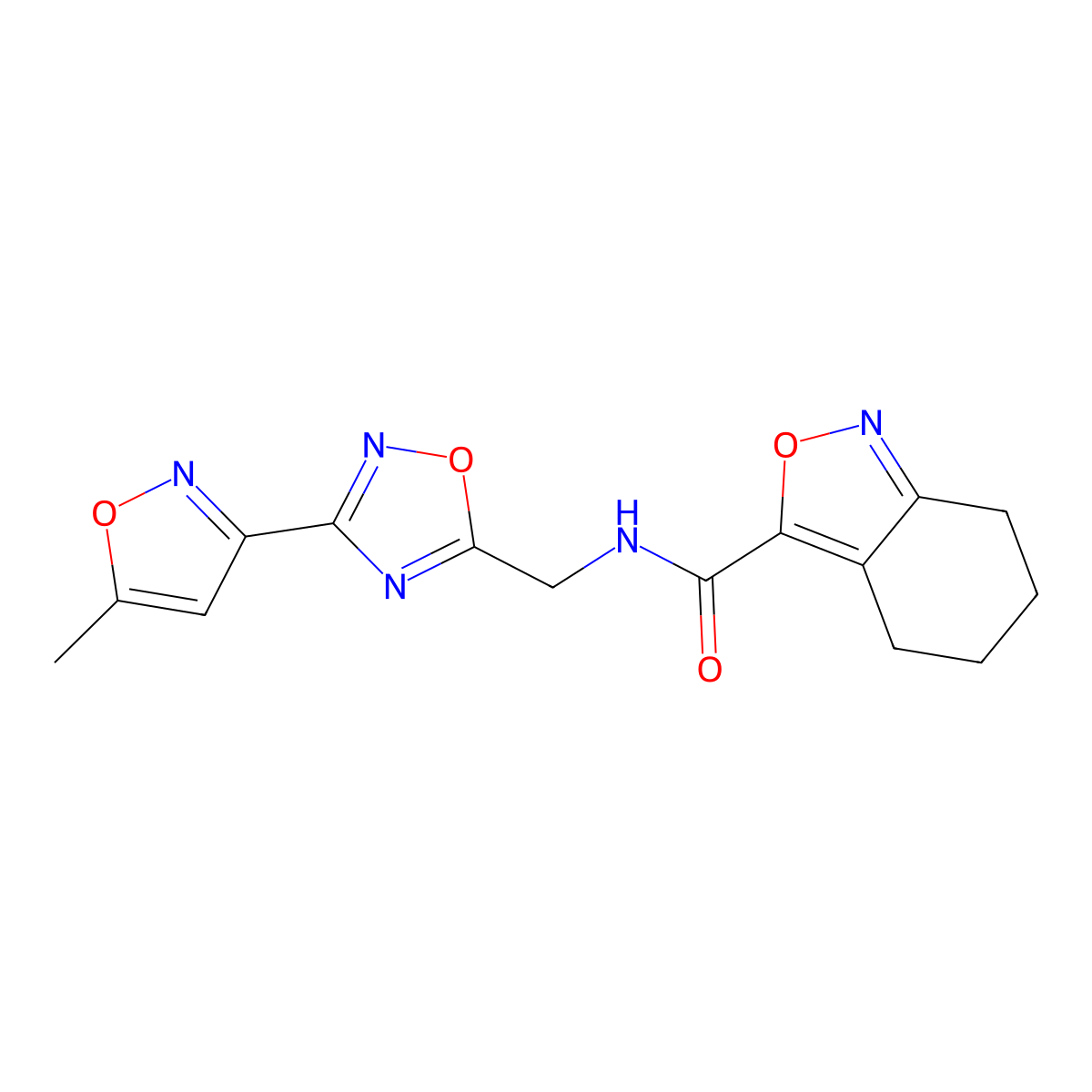 N-{[3-(5-methyl-1,2-oxazol-3-yl)-1,2,4-oxadiazol-5-yl]methyl}-4,5,6,7-tetrahydro-2,1-benzoxazole-3-carboxamide molecular structure, CAS 2097890-14-5