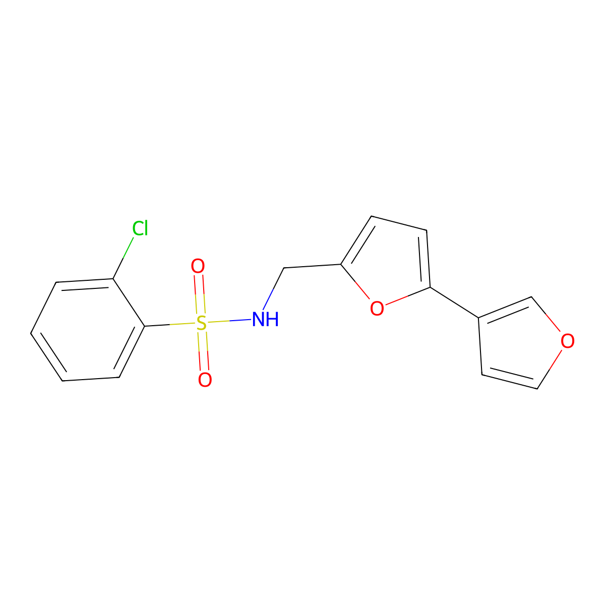 N-({[2,3'-bifuran]-5-yl}methyl)-2-chlorobenzene-1-sulfonamide molecular structure, CAS 2097890-15-6