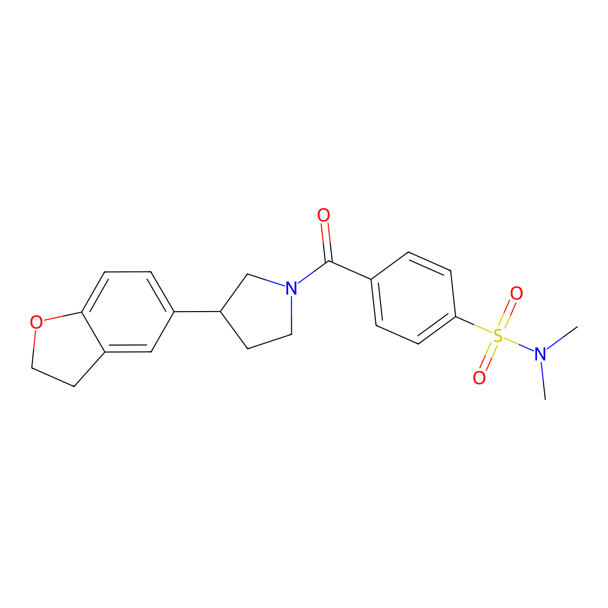 4-[3-(2,3-dihydro-1-benzofuran-5-yl)pyrrolidine-1-carbonyl]-N,N-dimethylbenzene-1-sulfonamide molecular structure, CAS 2097890-16-7