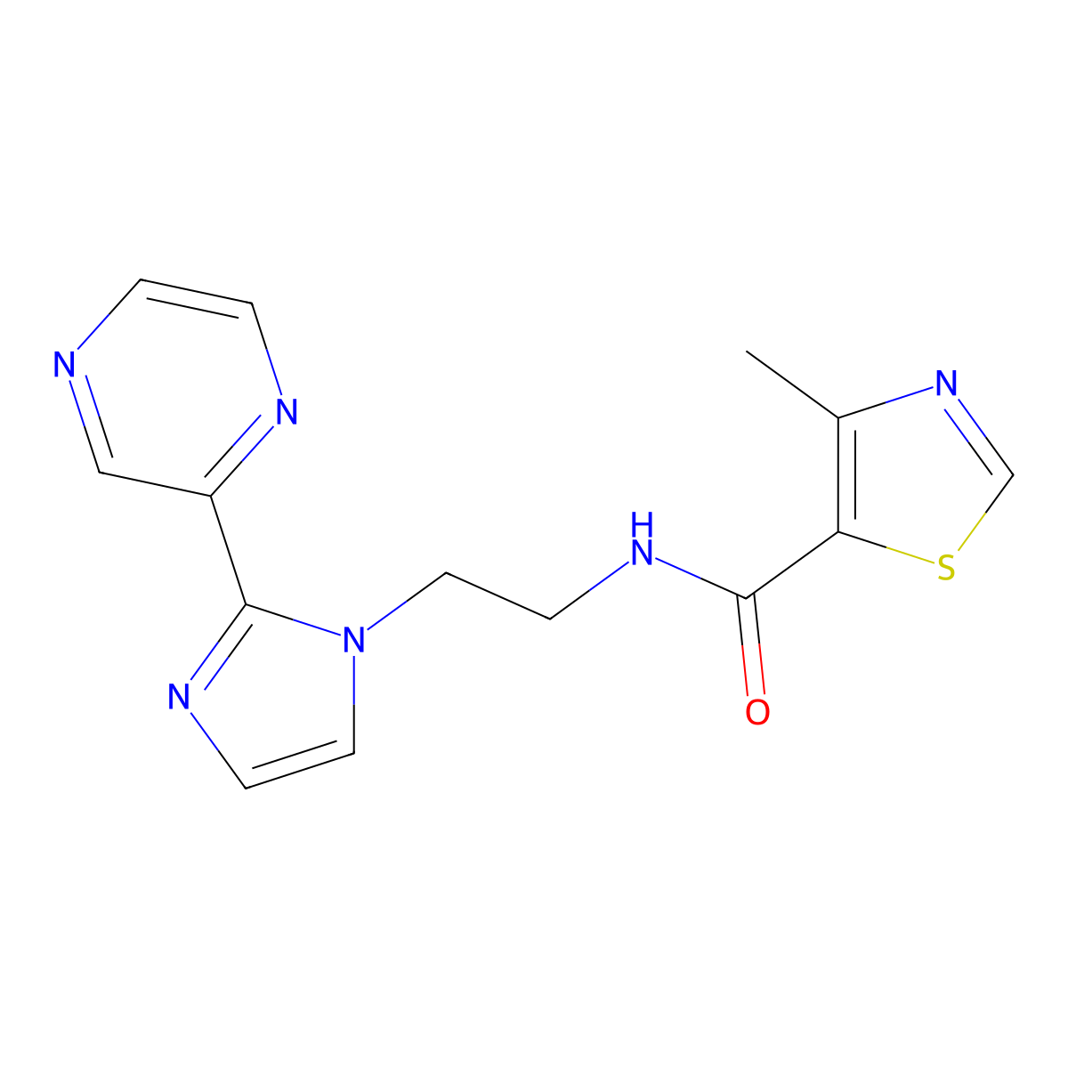 4-methyl-N-{2-[2-(pyrazin-2-yl)-1H-imidazol-1-yl]ethyl}-1,3-thiazole-5-carboxamide molecular structure, CAS 2097890-22-5