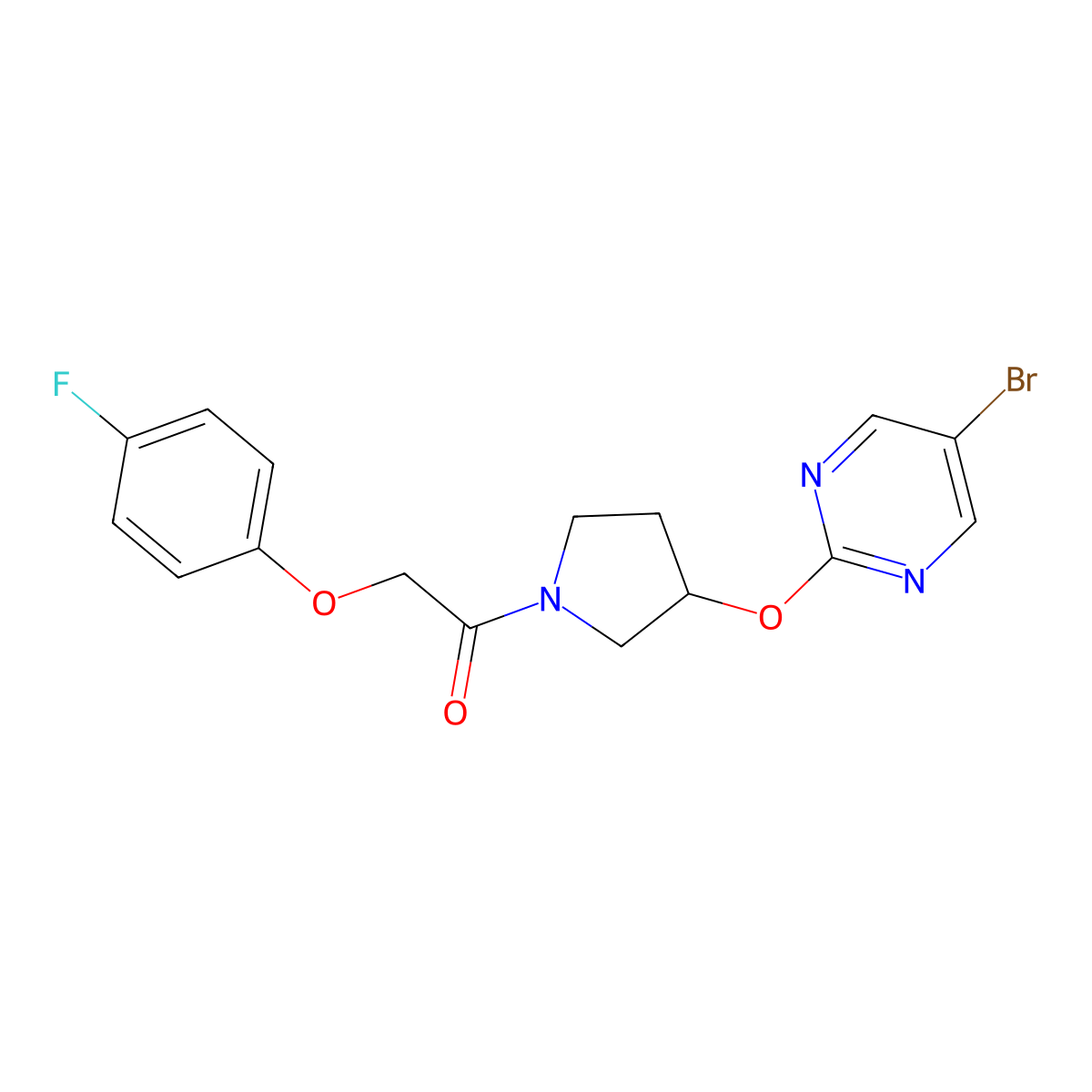 1-{3-[(5-Bromopyrimidin-2-yl)oxy]pyrrolidin-1-yl}-2-(4-fluorophenoxy)ethan-1-one molecular structure, CAS 2097890-24-7