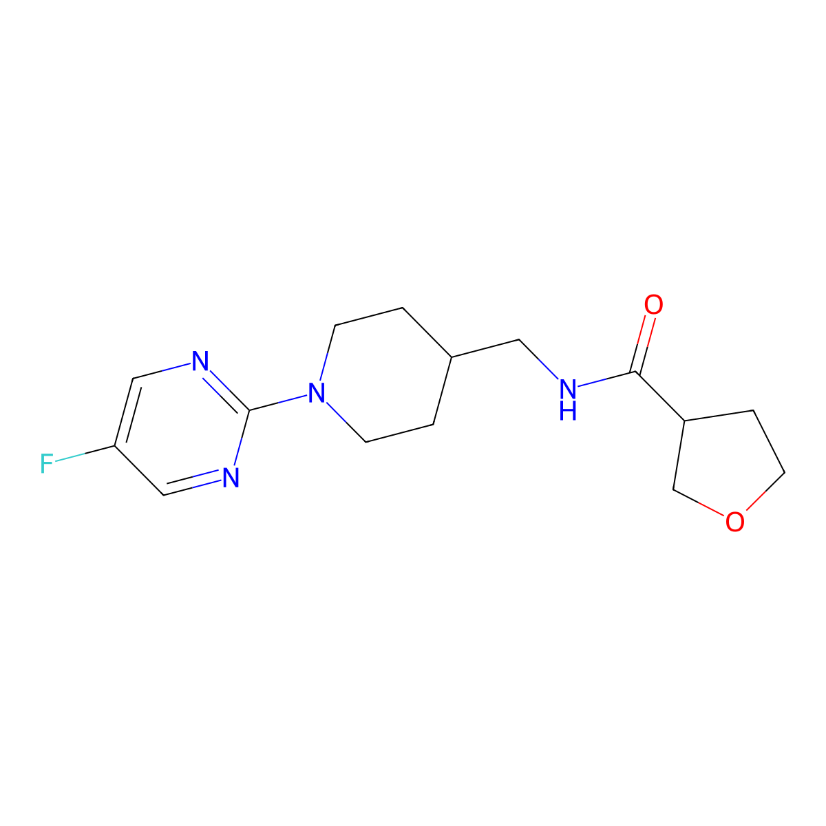 N-{[1-(5-fluoropyrimidin-2-yl)piperidin-4-yl]methyl}oxolane-3-carboxamide molecular structure, CAS 2097890-31-6