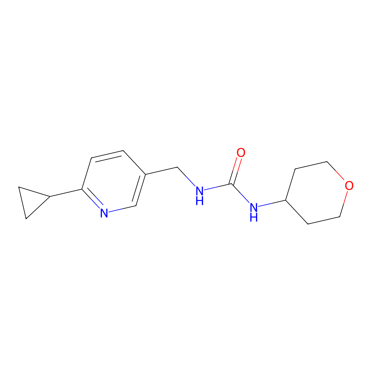 3-[(6-Cyclopropylpyridin-3-yl)methyl]-1-(oxan-4-yl)urea molecular structure, CAS 2097890-36-1