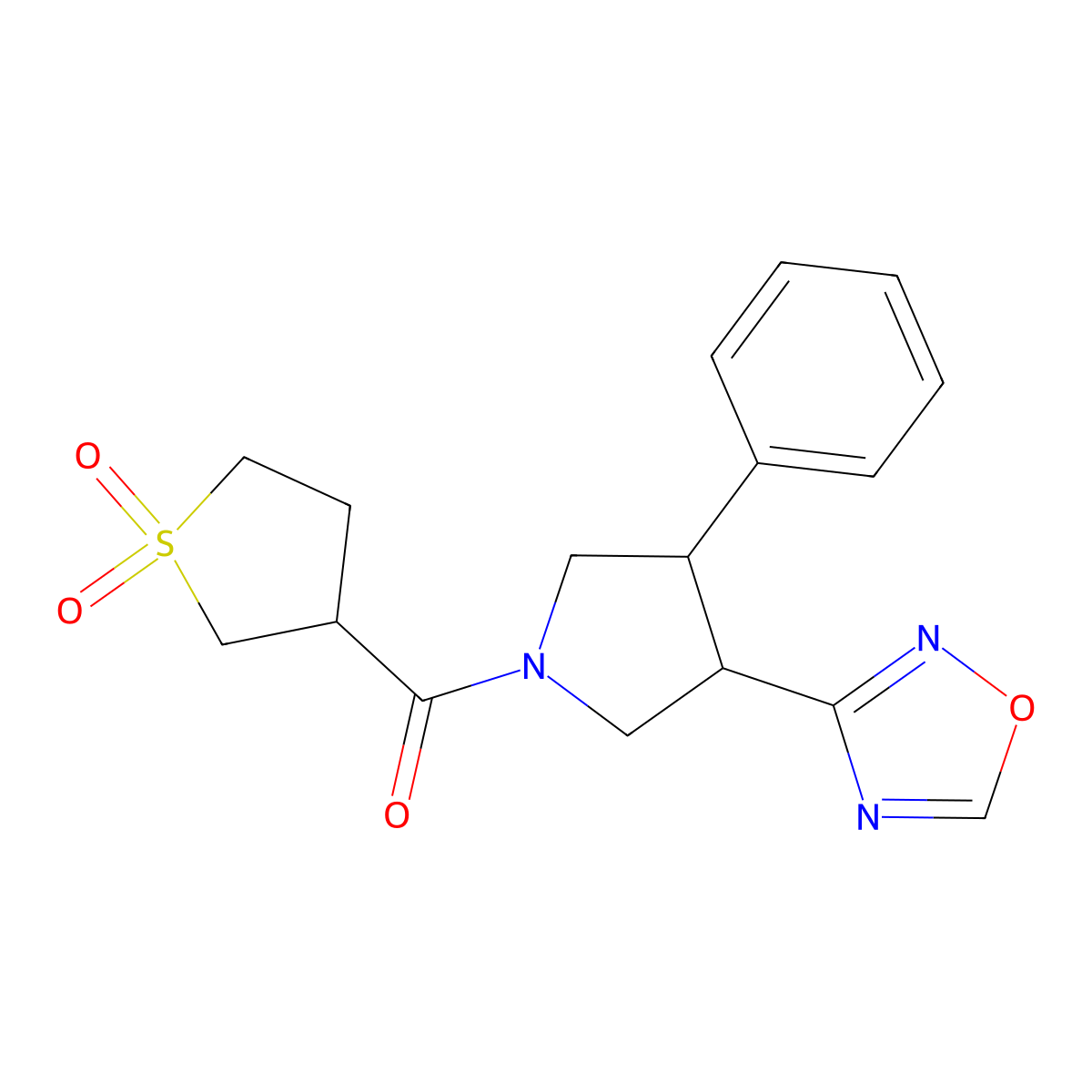 (3-(1,2,4-Oxadiazol-3-yl)-4-phenylpyrrolidin-1-yl)(1,1-dioxidotetrahydrothiophen-3-yl)methanone molecular structure, CAS 2097890-43-0