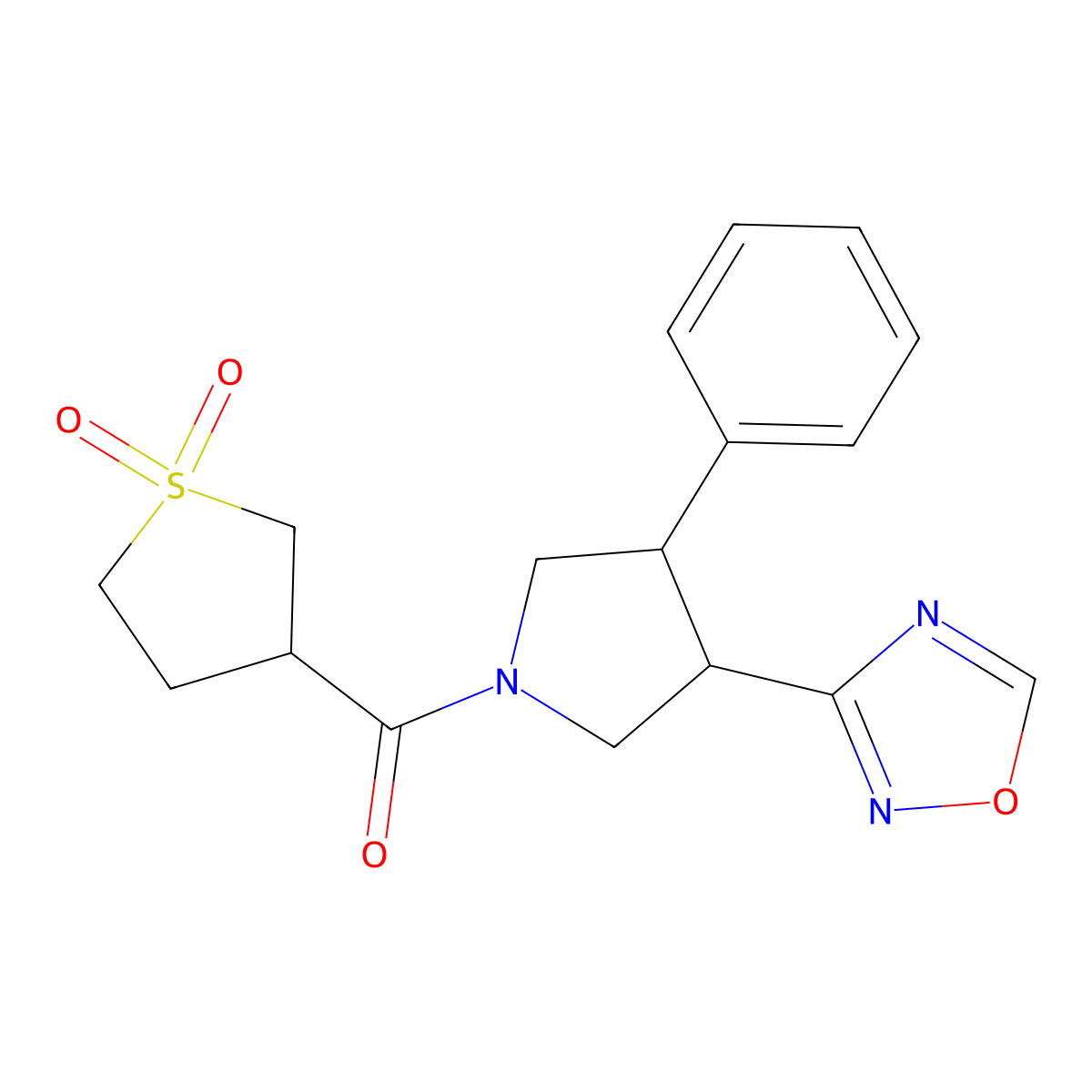(3-(1,2,4-Oxadiazol-3-yl)-4-phenylpyrrolidin-1-yl)(1,1-dioxidotetrahydrothiophen-3-yl)methanone molecular structure, CAS 2097890-43-0
