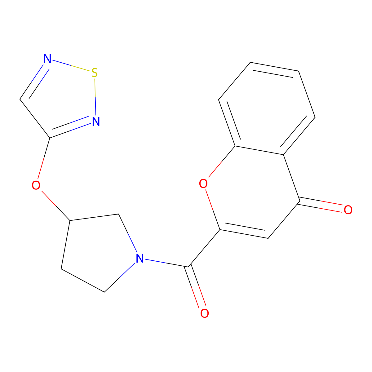 2-[3-(1,2,5-thiadiazol-3-yloxy)pyrrolidine-1-carbonyl]-4H-chromen-4-one molecular structure, CAS 2097890-44-1
