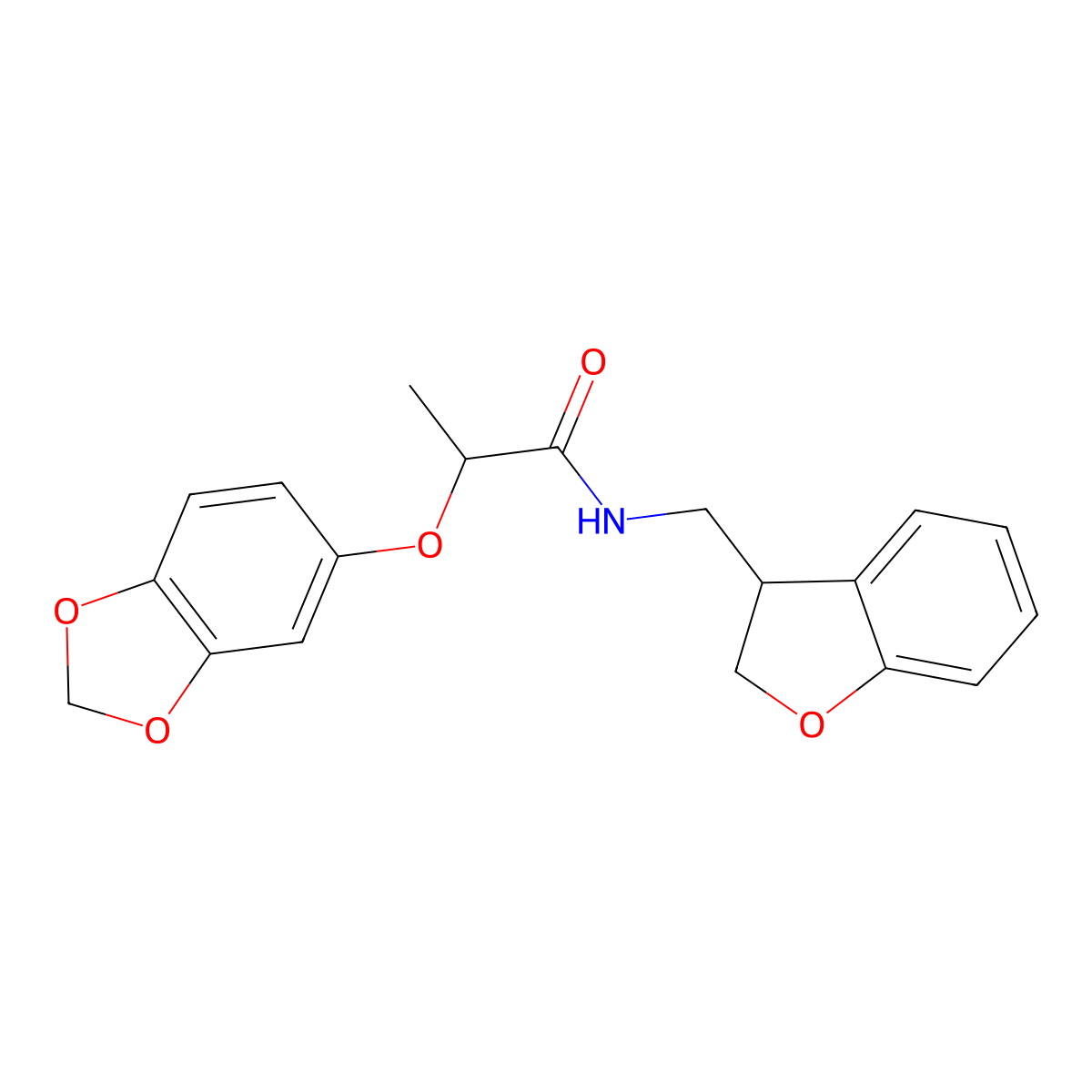 2-(2H-1,3-benzodioxol-5-yloxy)-N-[(2,3-dihydro-1-benzofuran-3-yl)methyl]propanamide molecular structure, CAS 2097890-45-2