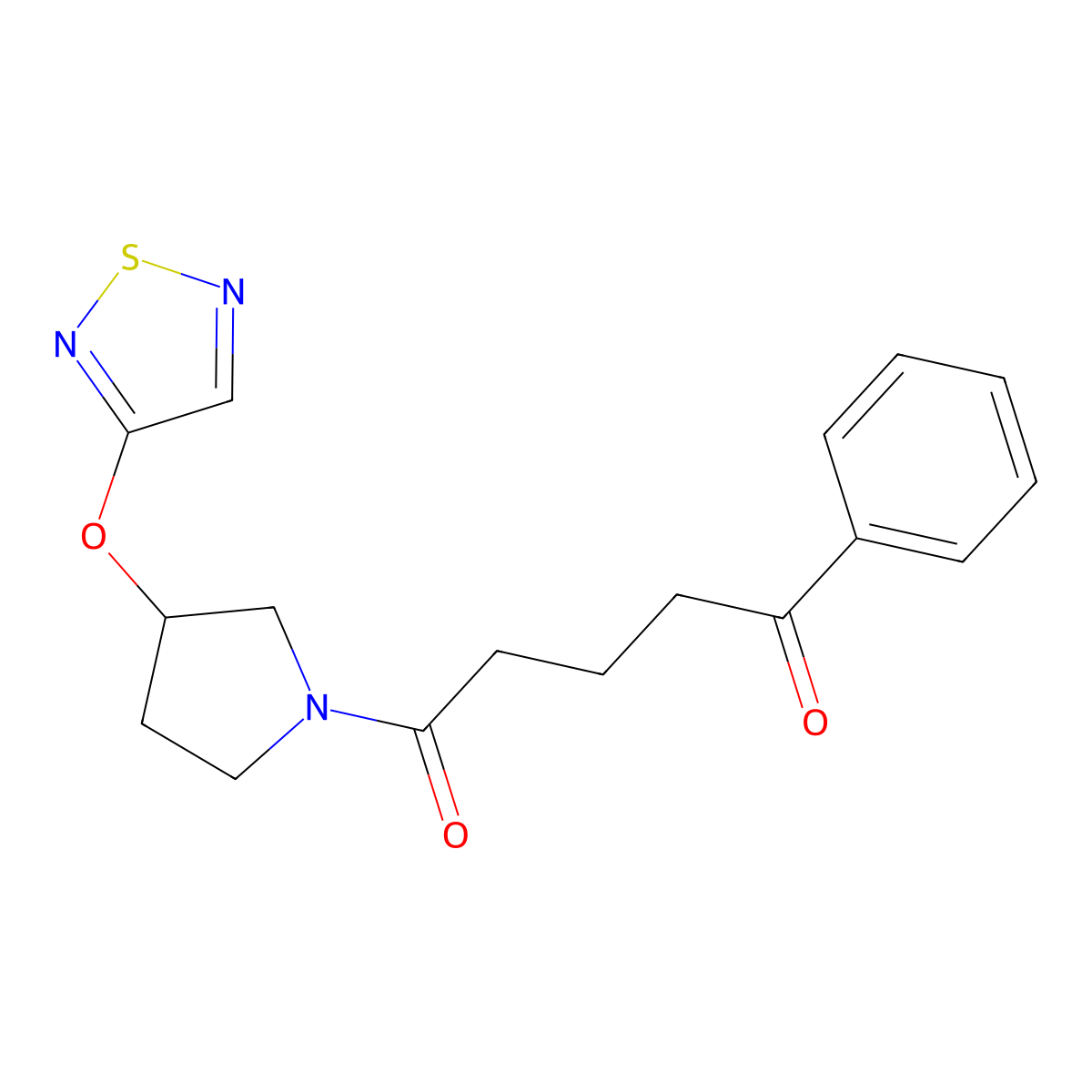 1-Phenyl-5-[3-(1,2,5-thiadiazol-3-yloxy)pyrrolidin-1-yl]pentane-1,5-dione molecular structure, CAS 2097890-50-9