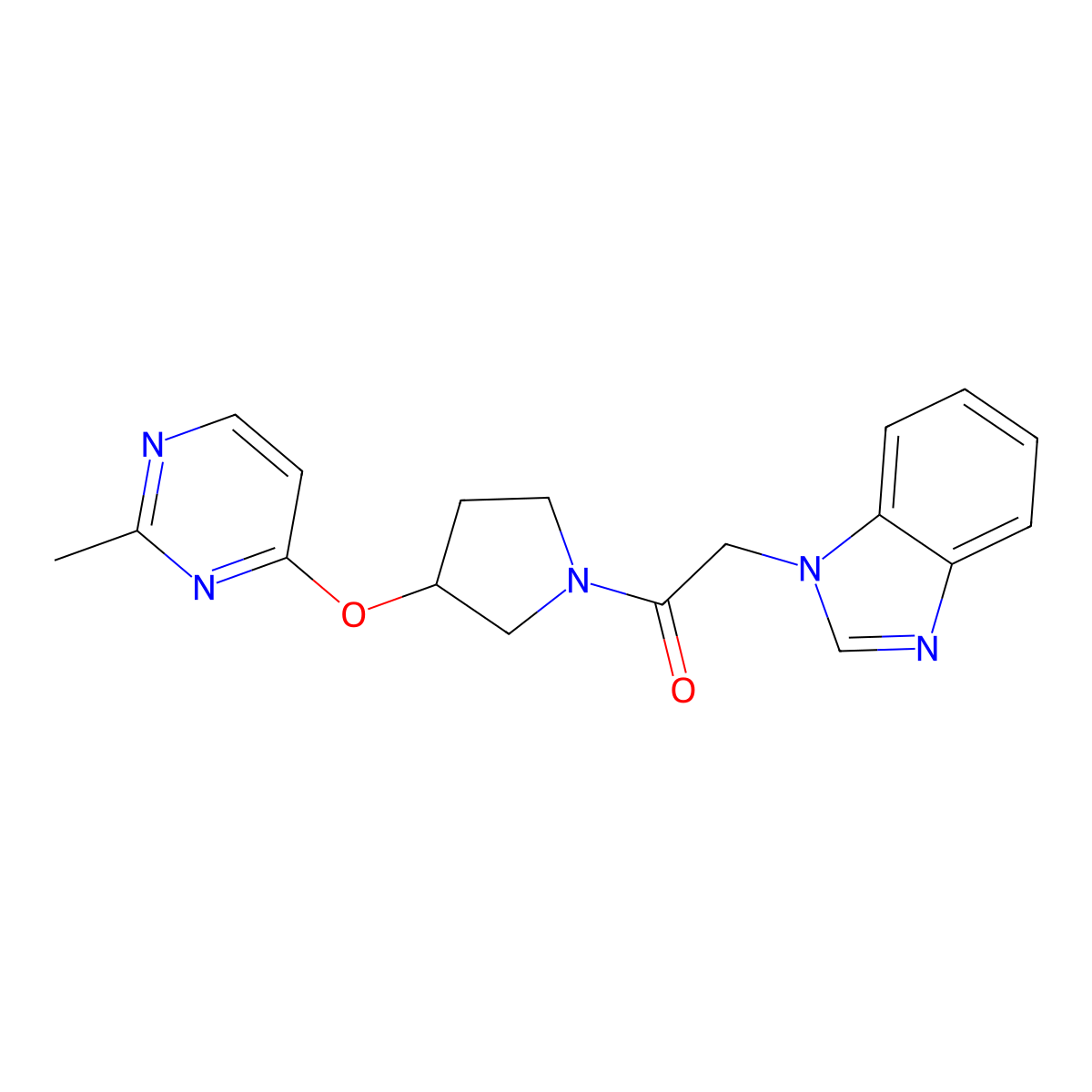 2-(1H-1,3-benzodiazol-1-yl)-1-{3-[(2-methylpyrimidin-4-yl)oxy]pyrrolidin-1-yl}ethan-1-one molecular structure, CAS 2097890-59-8