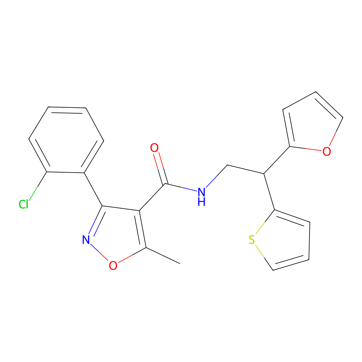 3-(2-chlorophenyl)-N-[2-(furan-2-yl)-2-(thiophen-2-yl)ethyl]-5-methyl-1,2-oxazole-4-carboxamide molecular structure, CAS 2097890-60-1