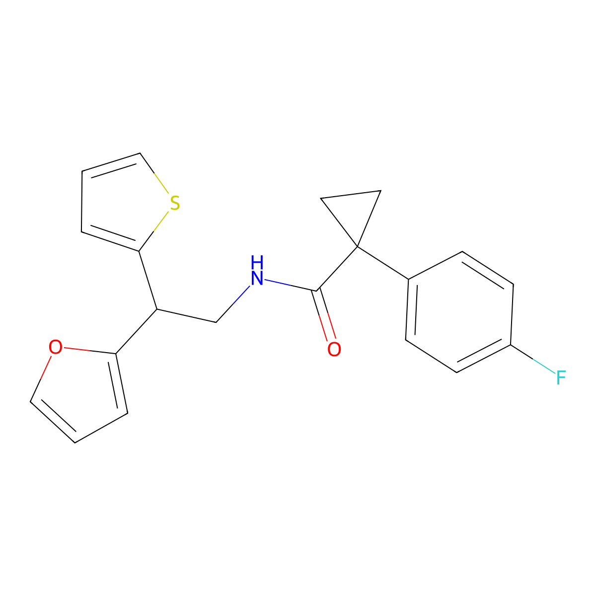 1-(4-fluorophenyl)-N-[2-(furan-2-yl)-2-(thiophen-2-yl)ethyl]cyclopropane-1-carboxamide molecular structure, CAS 2097890-61-2