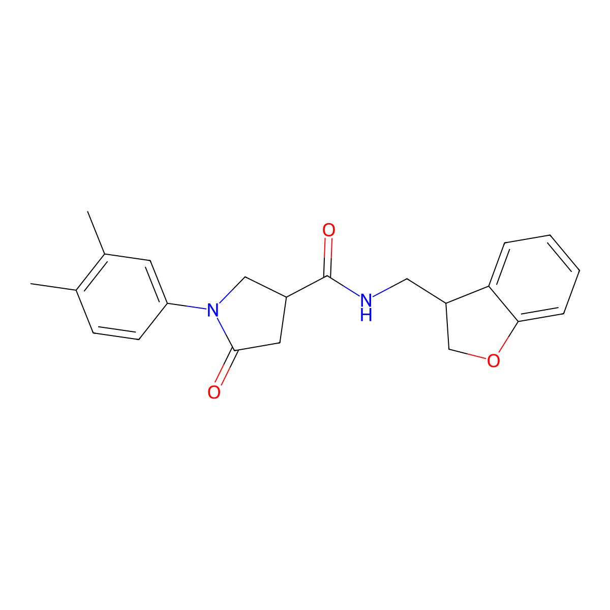 N-[(2,3-dihydro-1-benzofuran-3-yl)methyl]-1-(3,4-dimethylphenyl)-5-oxopyrrolidine-3-carboxamide molecular structure, CAS 2097890-66-7