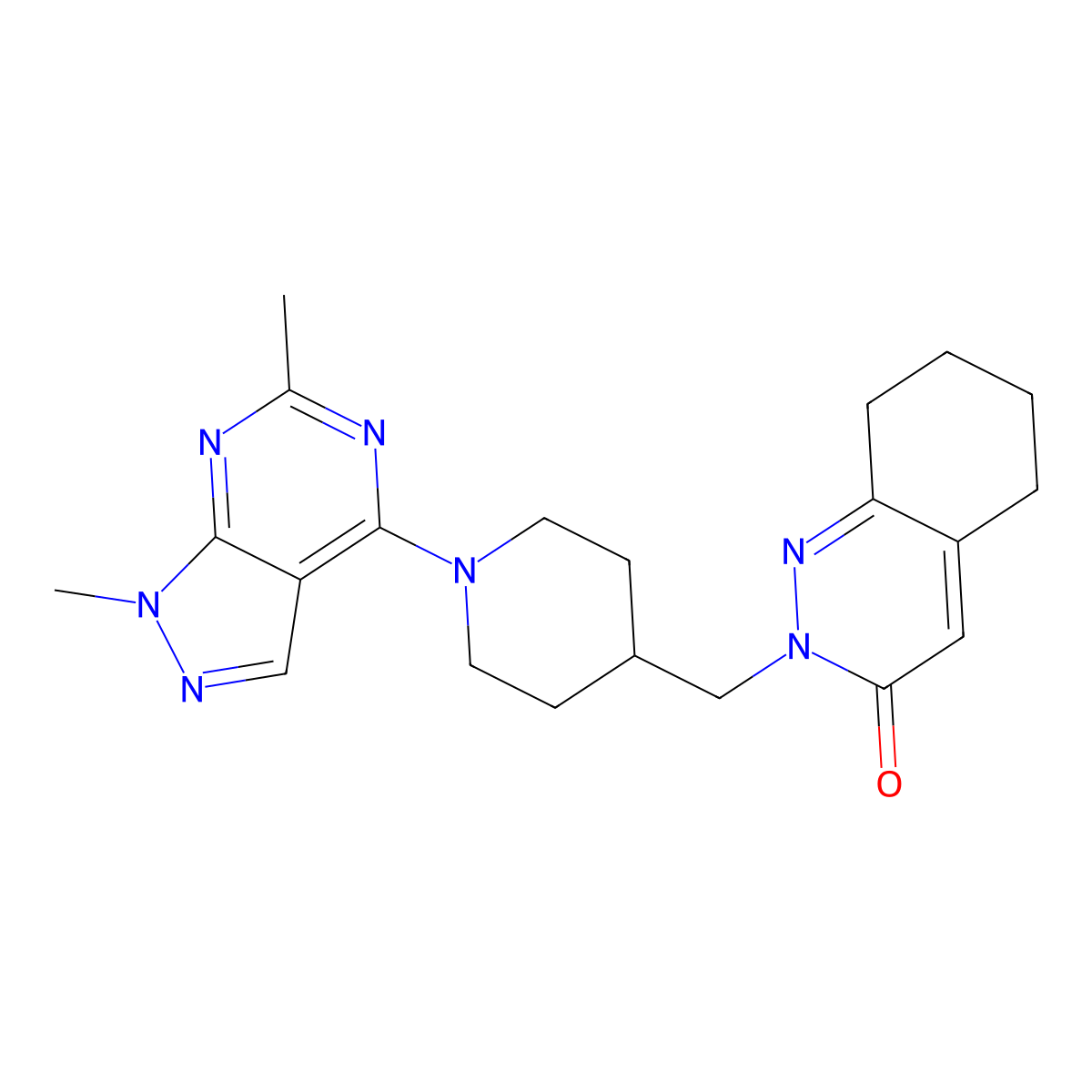 2-[(1-{1,6-dimethyl-1H-pyrazolo[3,4-d]pyrimidin-4-yl}piperidin-4-yl)methyl]-2,3,5,6,7,8-hexahydrocinnolin-3-one molecular structure, CAS 2097890-69-0