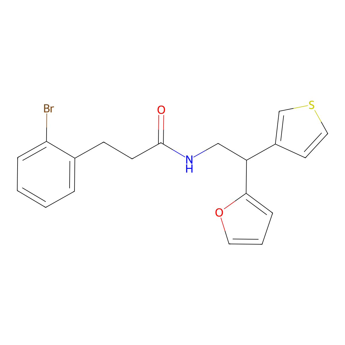 3-(2-bromophenyl)-N-[2-(furan-2-yl)-2-(thiophen-3-yl)ethyl]propanamide molecular structure, CAS 2097890-71-4