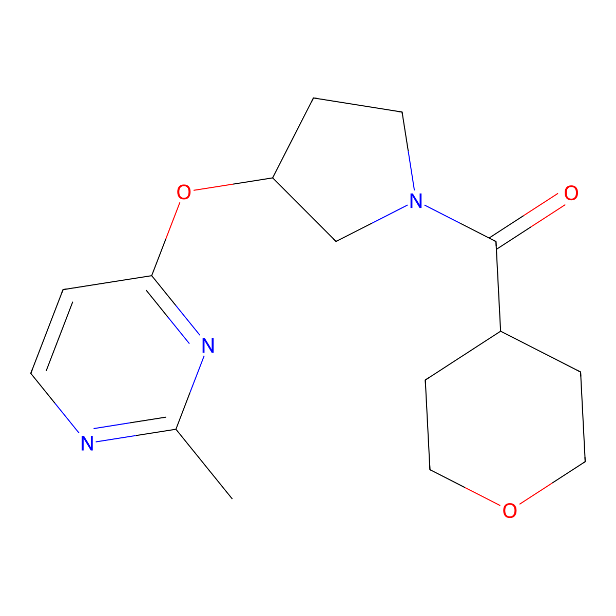 2-Methyl-4-{[1-(oxane-4-carbonyl)pyrrolidin-3-yl]oxy}pyrimidine molecular structure, CAS 2097890-72-5