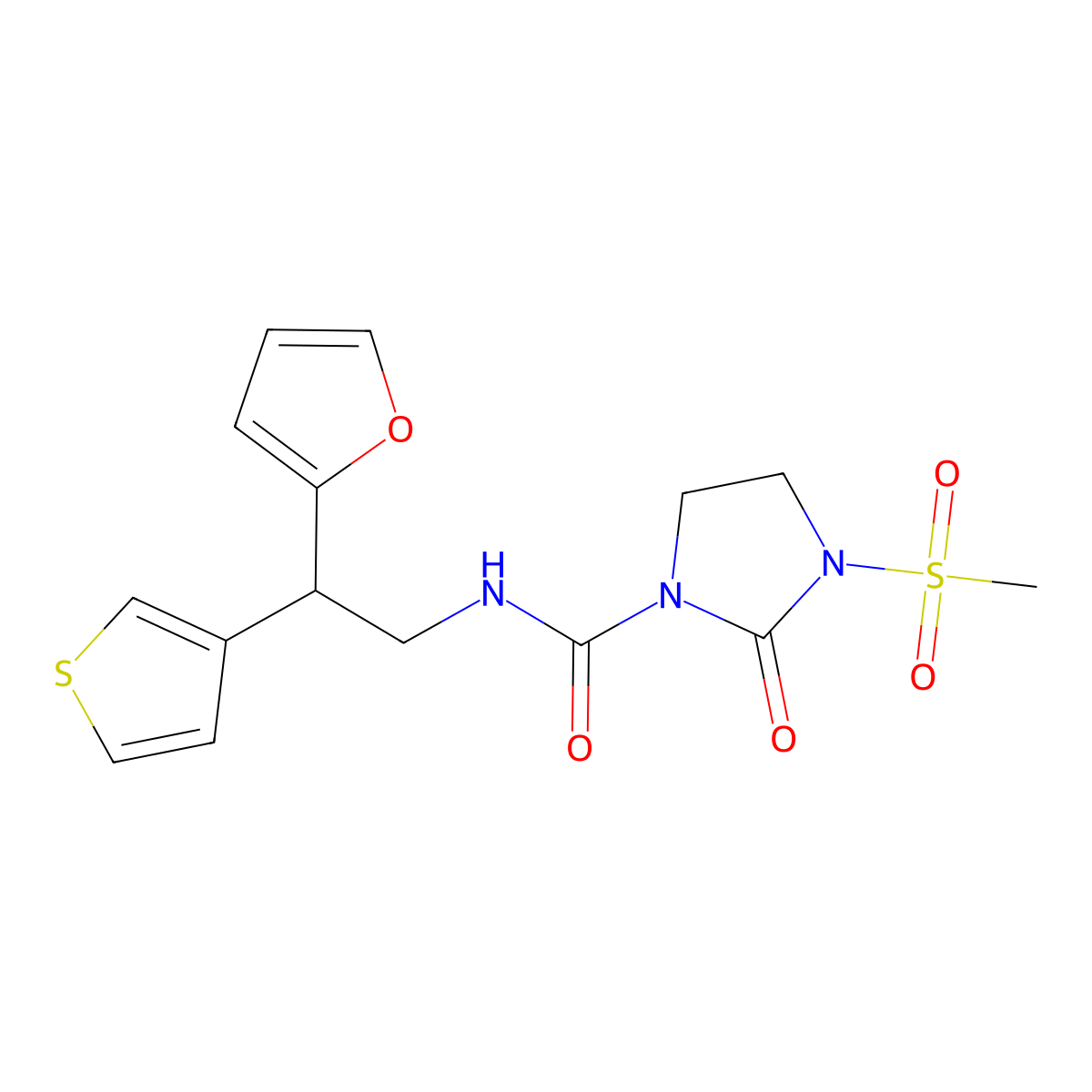 N-[2-(furan-2-yl)-2-(thiophen-3-yl)ethyl]-3-methanesulfonyl-2-oxoimidazolidine-1-carboxamide molecular structure, CAS 2097890-73-6