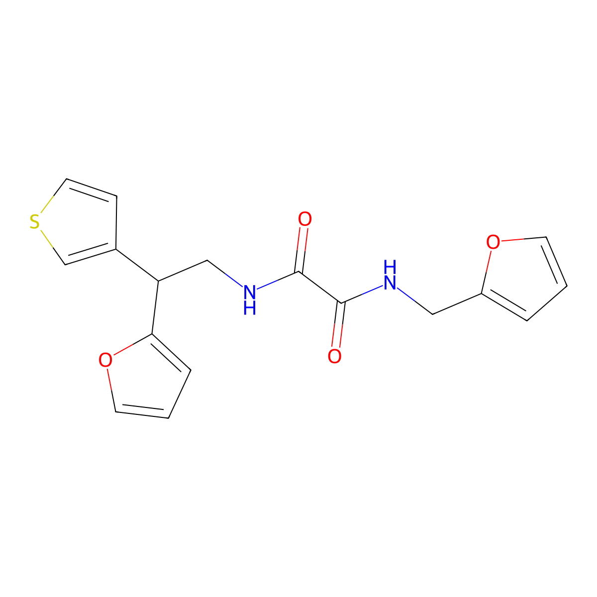 N-[2-(furan-2-yl)-2-(thiophen-3-yl)ethyl]-N'-[(furan-2-yl)methyl]ethanediamide molecular structure, CAS 2097890-76-9