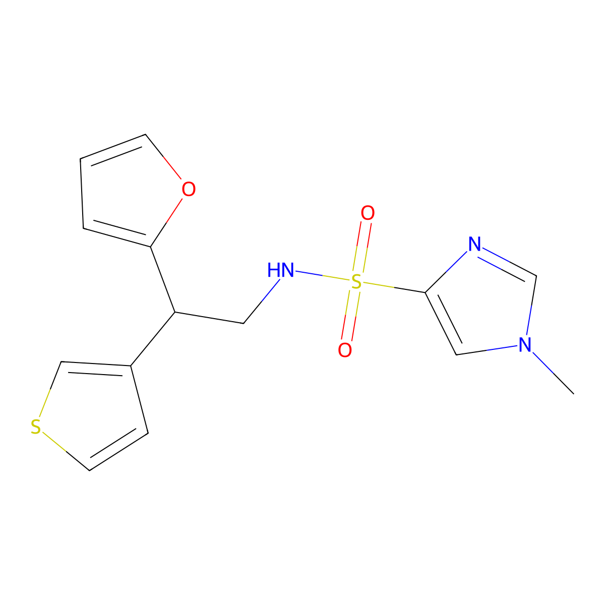 N-[2-(furan-2-yl)-2-(thiophen-3-yl)ethyl]-1-methyl-1H-imidazole-4-sulfonamide molecular structure, CAS 2097890-77-0