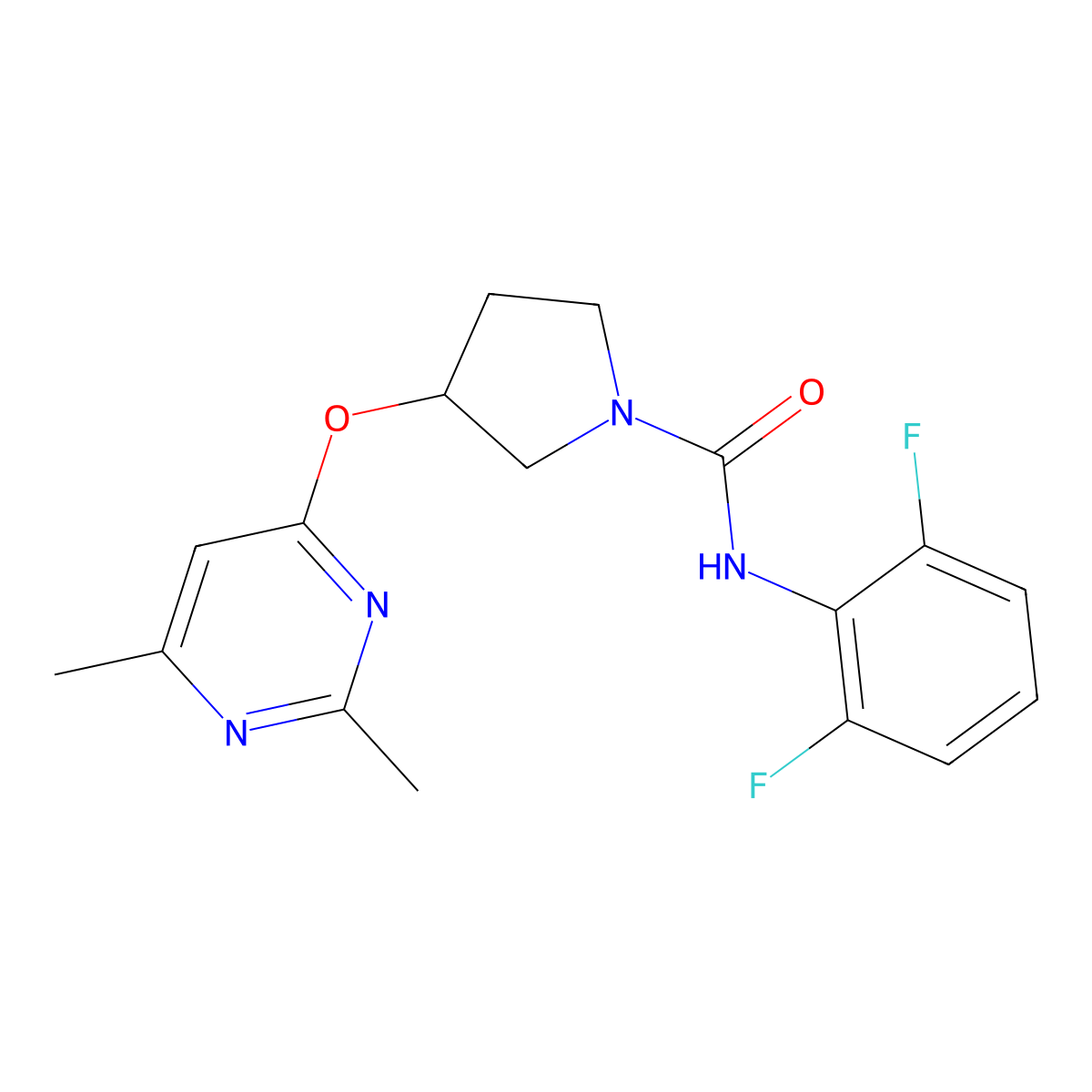 N-(2,6-difluorophenyl)-3-[(2,6-dimethylpyrimidin-4-yl)oxy]pyrrolidine-1-carboxamide molecular structure, CAS 2097890-79-2