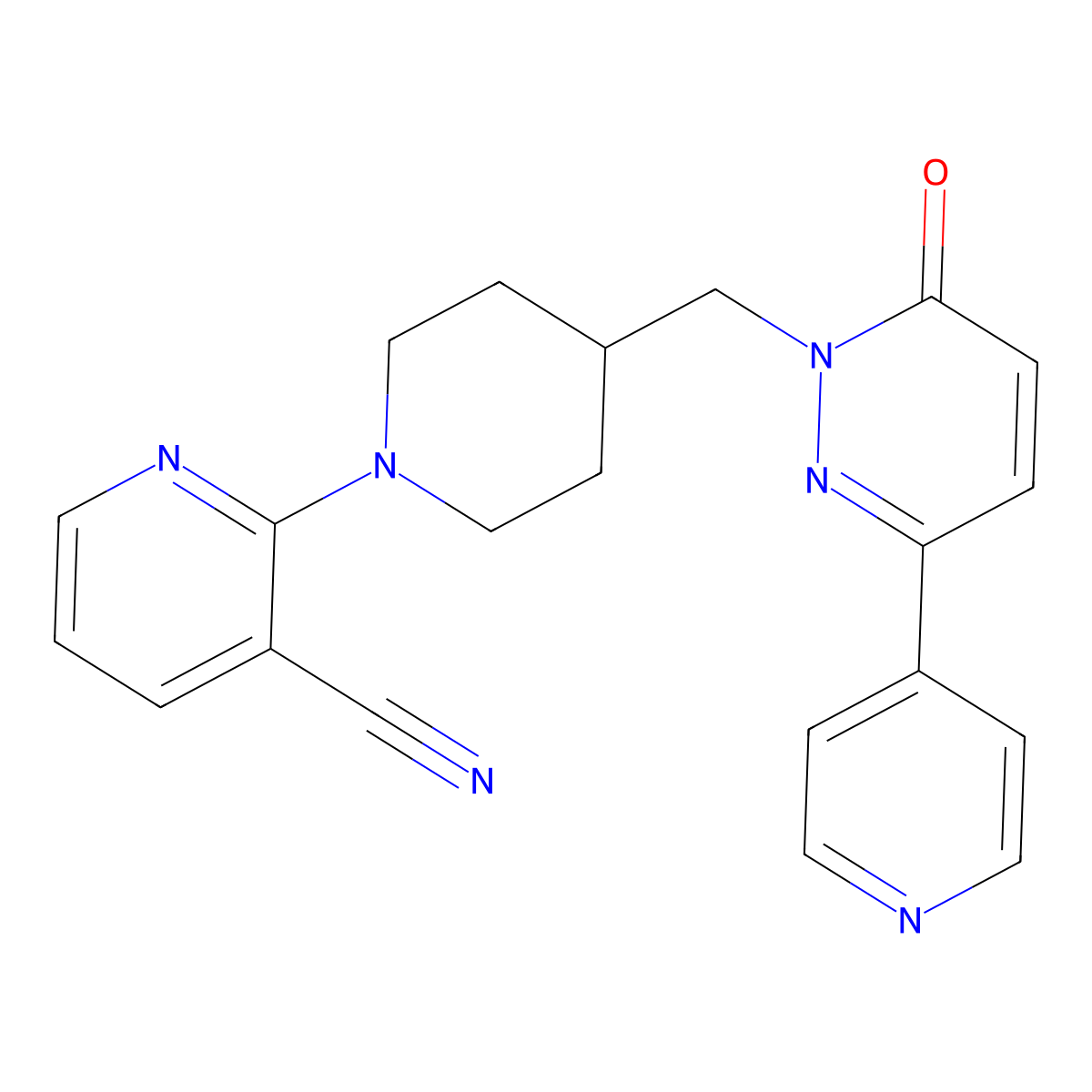 2-(4-{[6-Oxo-3-(pyridin-4-yl)-1,6-dihydropyridazin-1-yl]methyl}piperidin-1-yl)pyridine-3-carbonitrile molecular structure, CAS 2097890-80-5