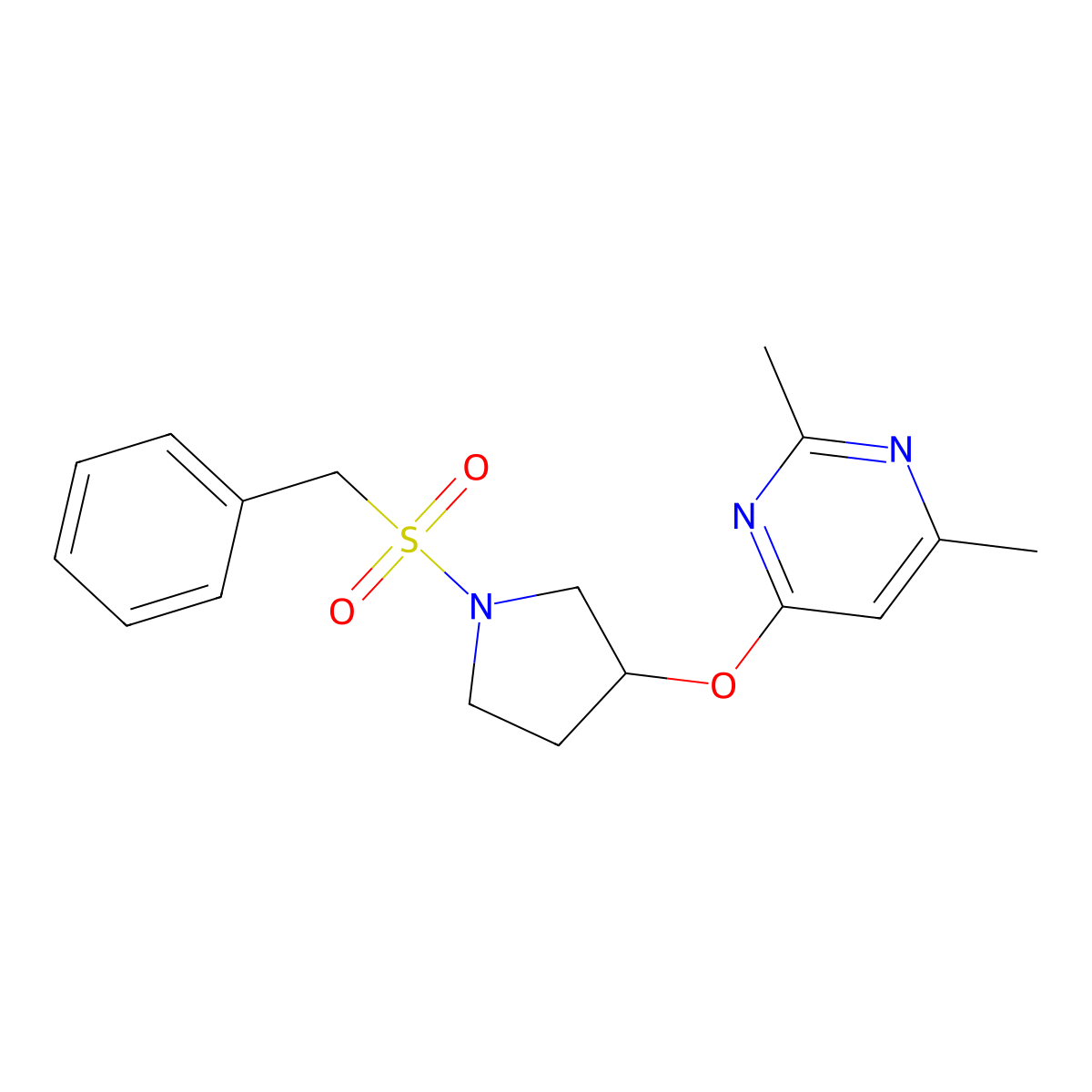2,4-Dimethyl-6-[(1-phenylmethanesulfonylpyrrolidin-3-yl)oxy]pyrimidine molecular structure, CAS 2097890-82-7