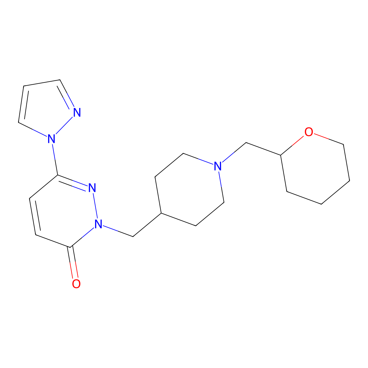 2-({1-[(oxan-2-yl)methyl]piperidin-4-yl}methyl)-6-(1H-pyrazol-1-yl)-2,3-dihydropyridazin-3-one molecular structure, CAS 2097890-93-0
