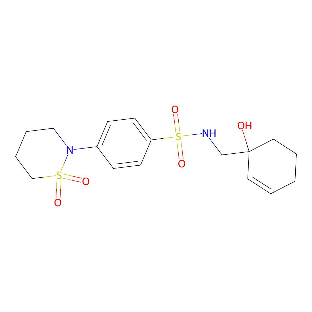 4-(1,1-dioxo-1lambda6,2-thiazinan-2-yl)-N-[(1-hydroxycyclohex-2-en-1-yl)methyl]benzene-1-sulfonamide molecular structure, CAS 2097891-01-3