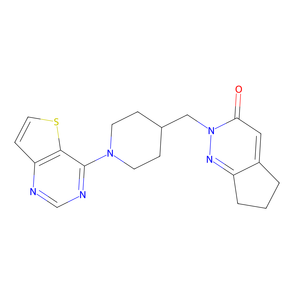 2-[(1-{thieno[3,2-d]pyrimidin-4-yl}piperidin-4-yl)methyl]-2H,3H,5H,6H,7H-cyclopenta[c]pyridazin-3-one molecular structure, CAS 2097891-07-9