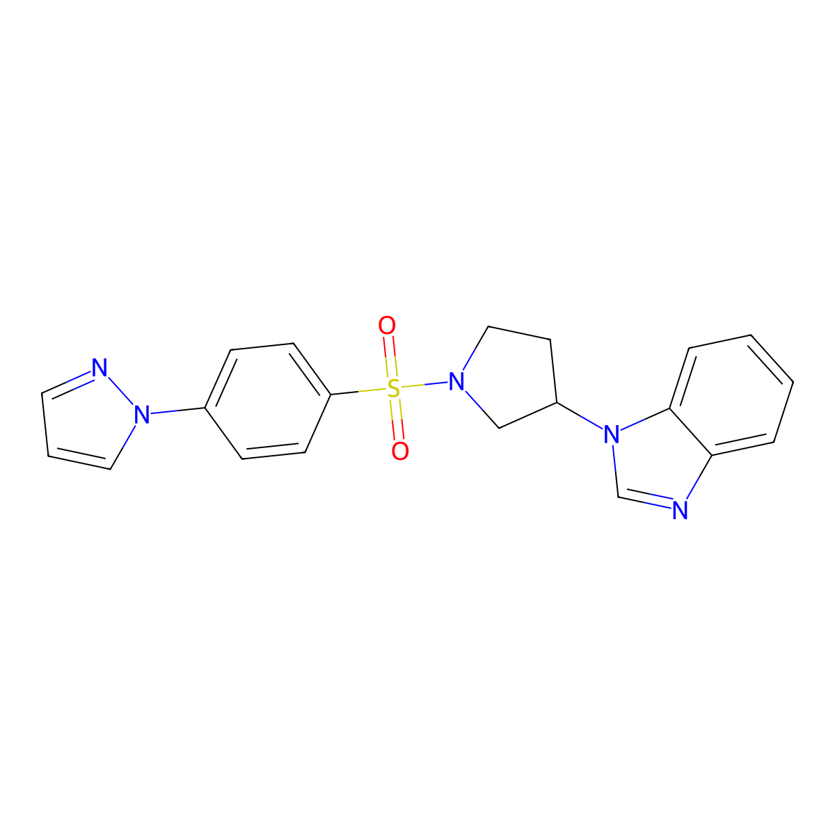 1-(1-((4-(1H-pyrazol-1-yl)phenyl)sulfonyl)pyrrolidin-3-yl)-1H-benzo[d]imidazole molecular structure, CAS 2097891-08-0