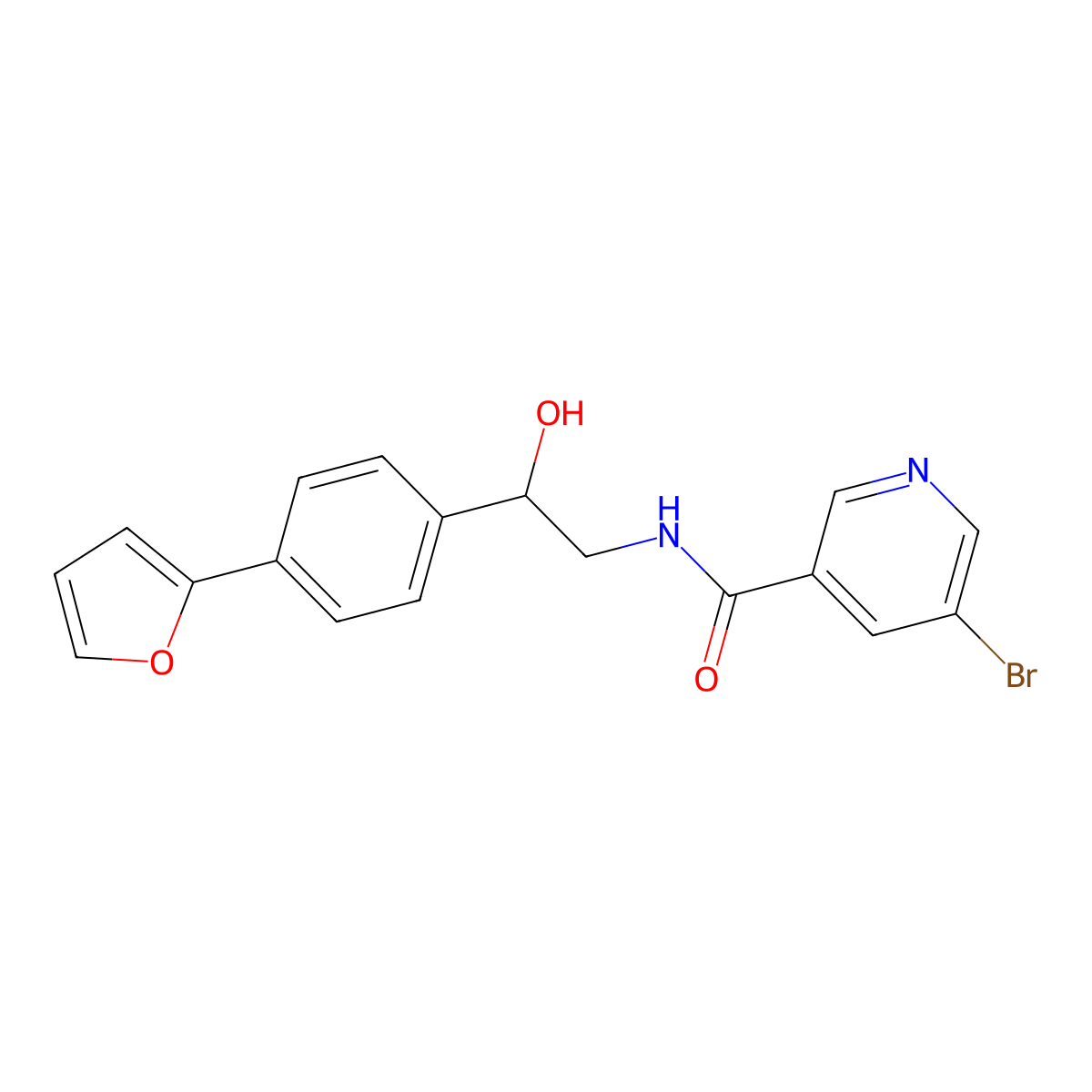 5-bromo-N-{2-[4-(furan-2-yl)phenyl]-2-hydroxyethyl}pyridine-3-carboxamide molecular structure, CAS 2097891-22-8