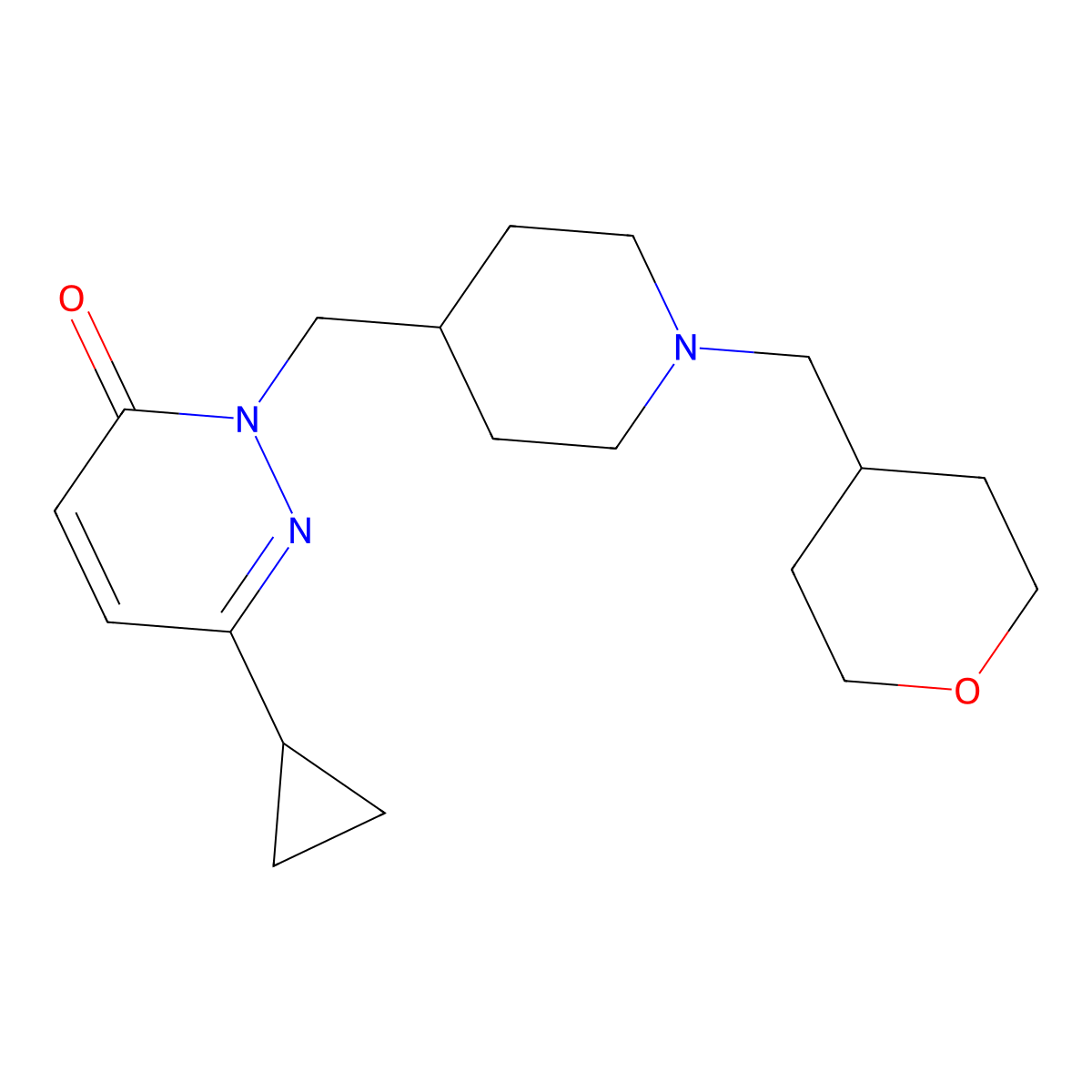 6-Cyclopropyl-2-({1-[(oxan-4-yl)methyl]piperidin-4-yl}methyl)-2,3-dihydropyridazin-3-one molecular structure, CAS 2097891-23-9