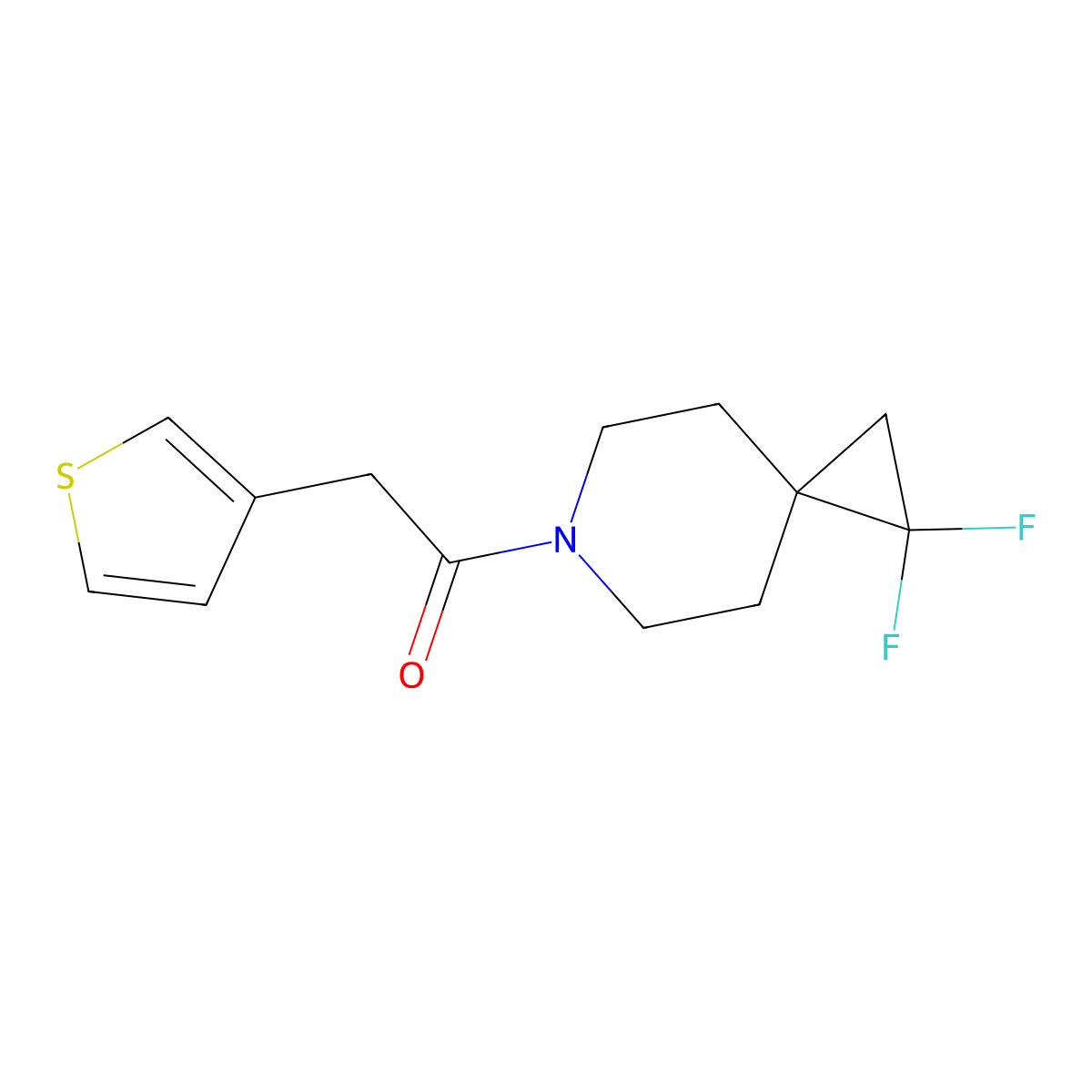 1-{1,1-Difluoro-6-azaspiro[2.5]octan-6-yl}-2-(thiophen-3-yl)ethan-1-one molecular structure, CAS 2097891-33-1