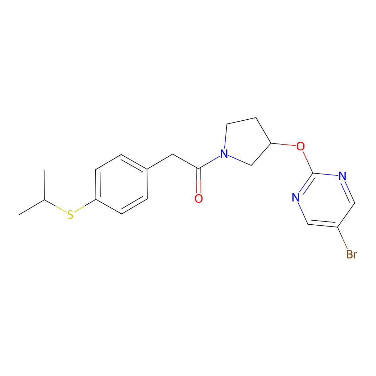 1-{3-[(5-Bromopyrimidin-2-yl)oxy]pyrrolidin-1-yl}-2-[4-(propan-2-ylsulfanyl)phenyl]ethan-1-one molecular structure, CAS 2097891-38-6