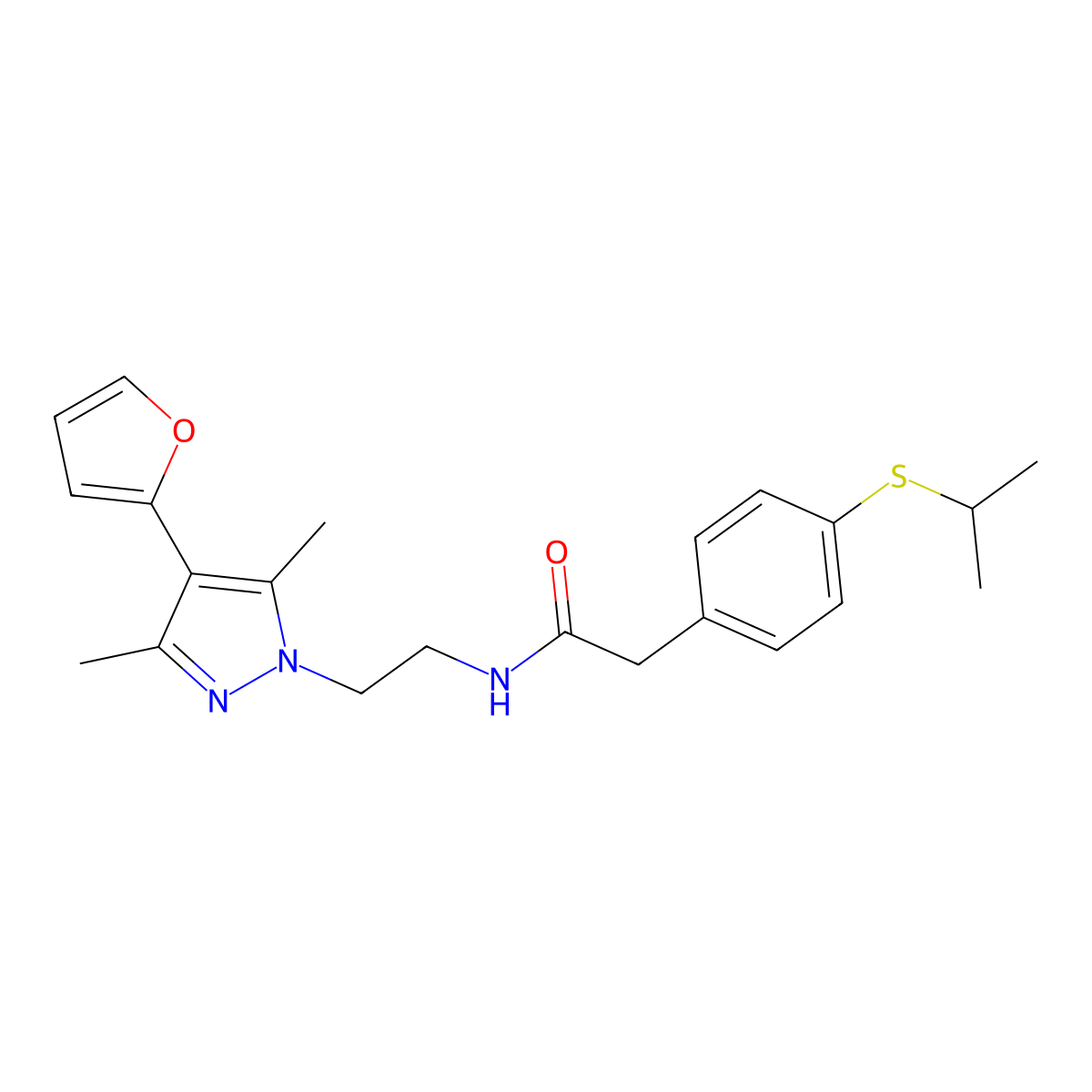 N-(2-(4-(furan-2-yl)-3,5-dimethyl-1H-pyrazol-1-yl)ethyl)-2-(4-(isopropylthio)phenyl)acetamide molecular structure, CAS 2097891-41-1