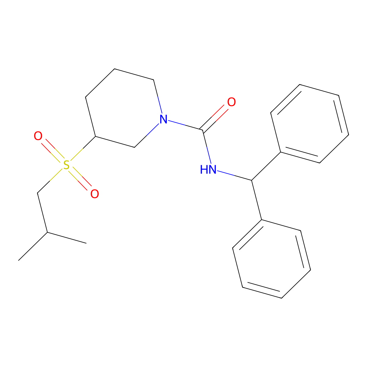 N-(diphenylmethyl)-3-(2-methylpropanesulfonyl)piperidine-1-carboxamide molecular structure, CAS 2097891-47-7