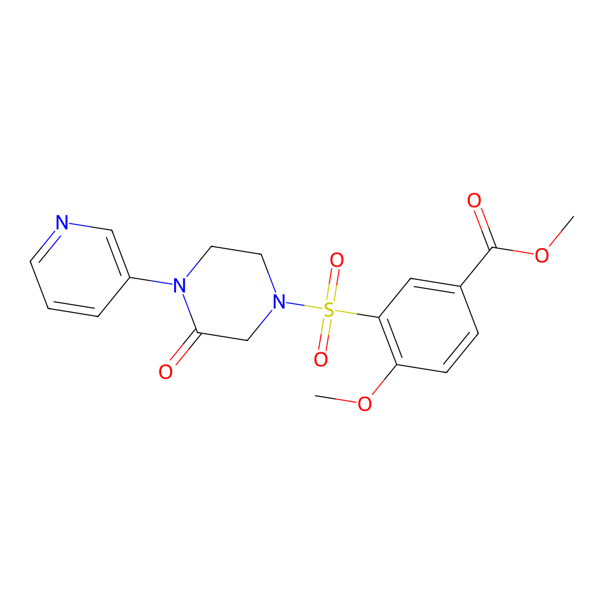 Methyl 4-methoxy-3-{[3-oxo-4-(pyridin-3-yl)piperazin-1-yl]sulfonyl}benzoate molecular structure, CAS 2097891-48-8