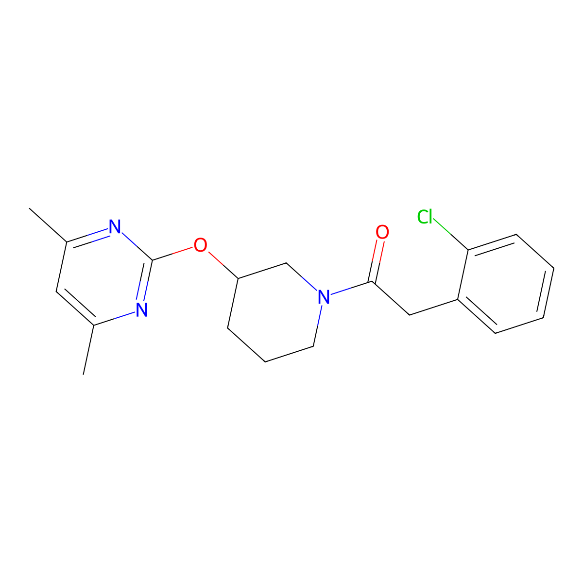 2-(2-Chlorophenyl)-1-(3-((4,6-dimethylpyrimidin-2-yl)oxy)piperidin-1-yl)ethanone molecular structure, CAS 2097891-50-2