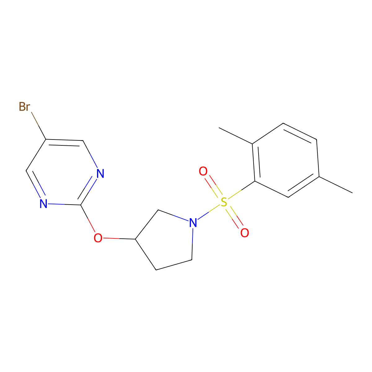 5-Bromo-2-{[1-(2,5-dimethylbenzenesulfonyl)pyrrolidin-3-yl]oxy}pyrimidine molecular structure, CAS 2097891-58-0